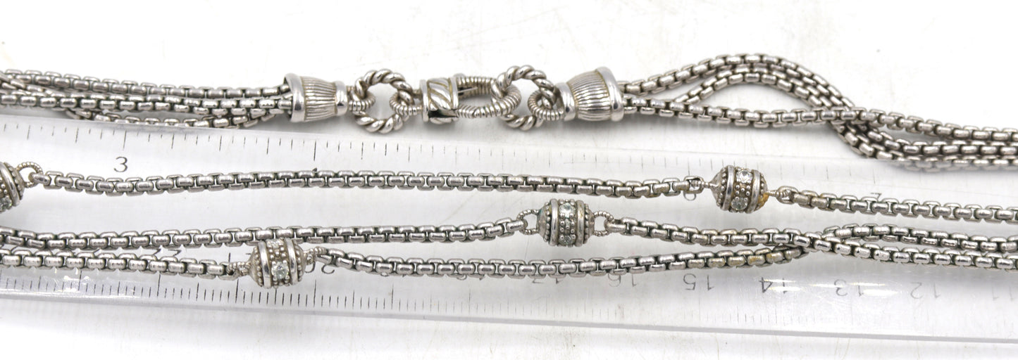 Judith Ripka 925 sterling silver crystal 3 row necklace