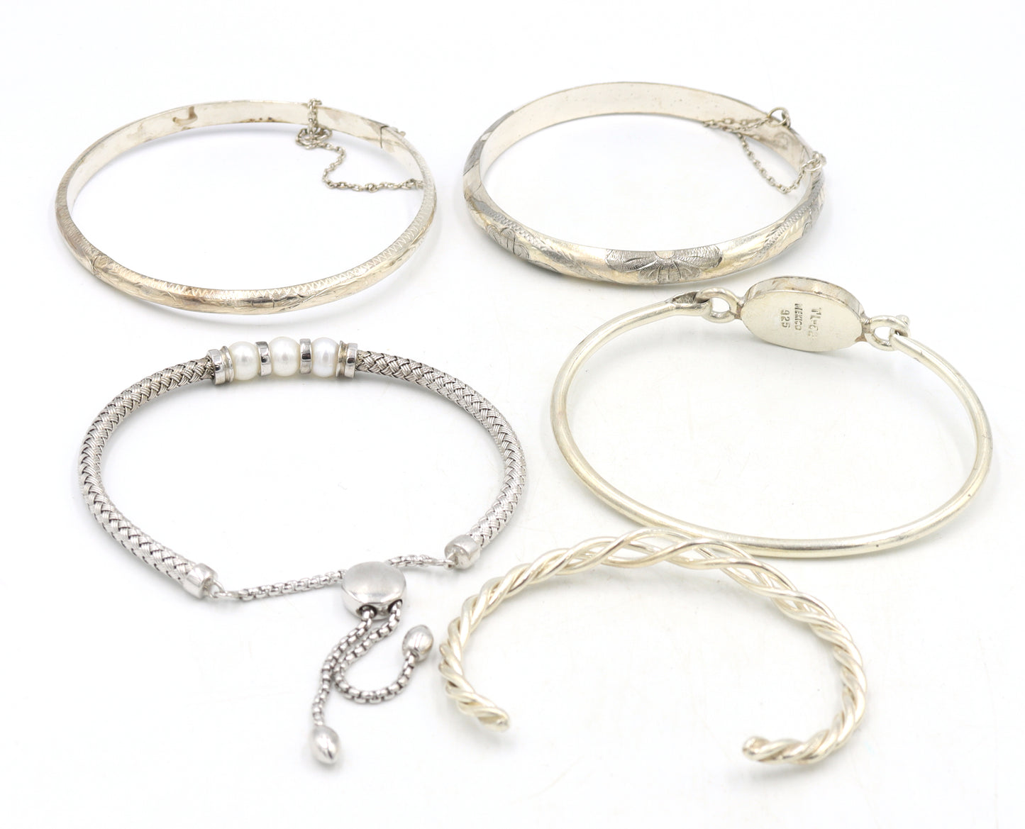 Group lot of 5 Vintage 925 sterling silver bangles