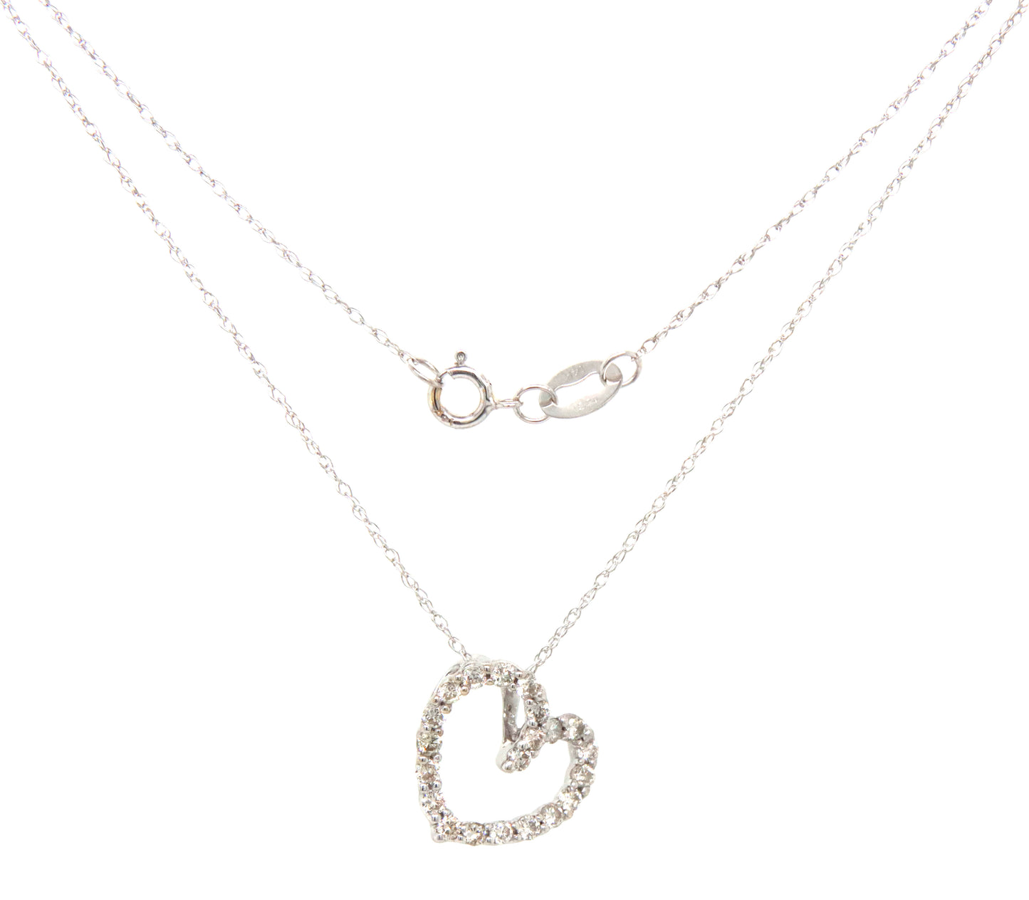 14kt White gold 0.20ctw open heart diamond pendant on chain