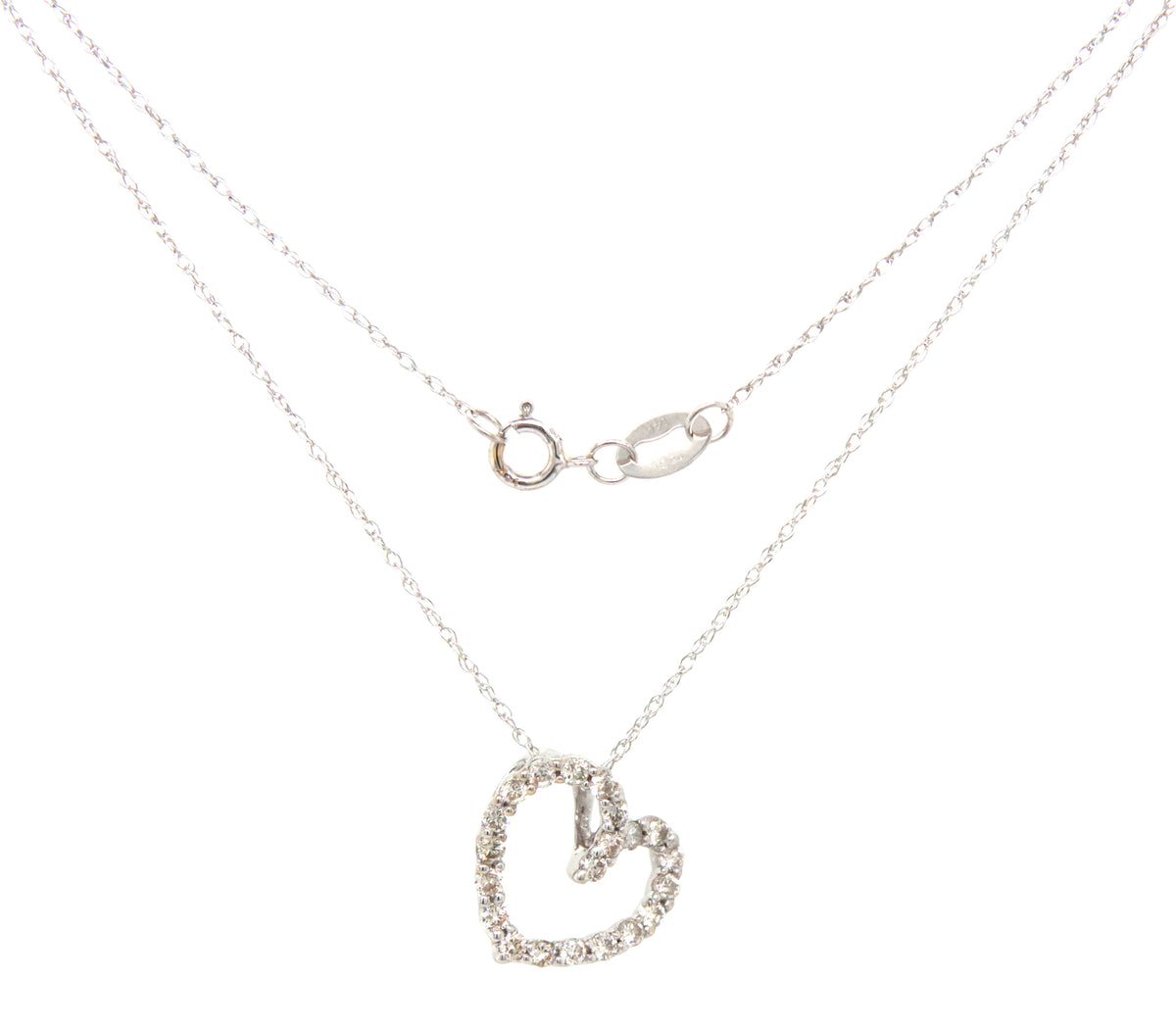 14kt White gold 0.20ctw open heart diamond pendant on chain