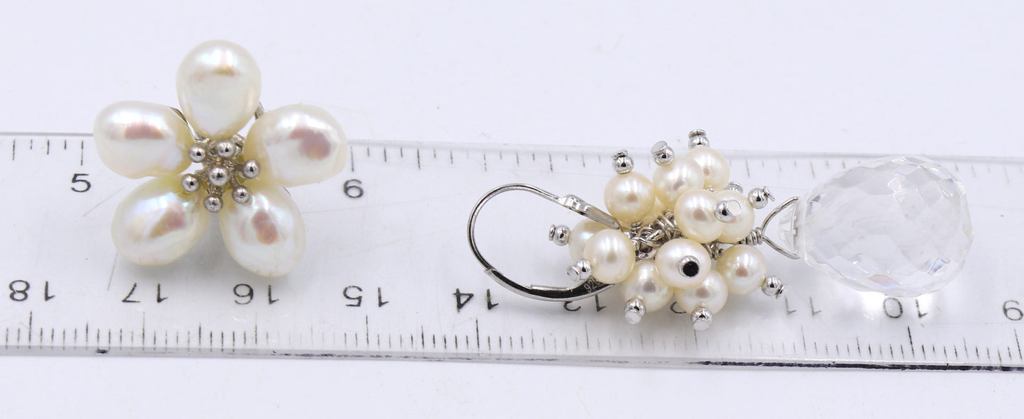 2 Pairs of 925 sterling silver pearl earrings