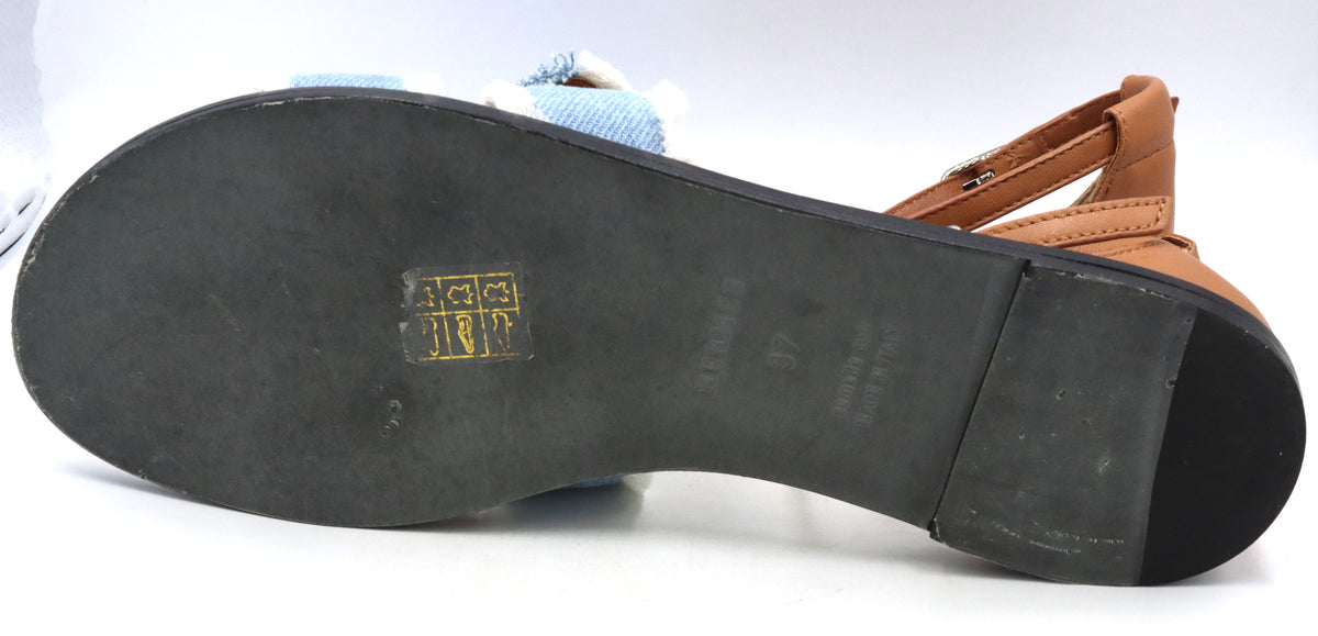 Hermes Santorini sandals in blue denim