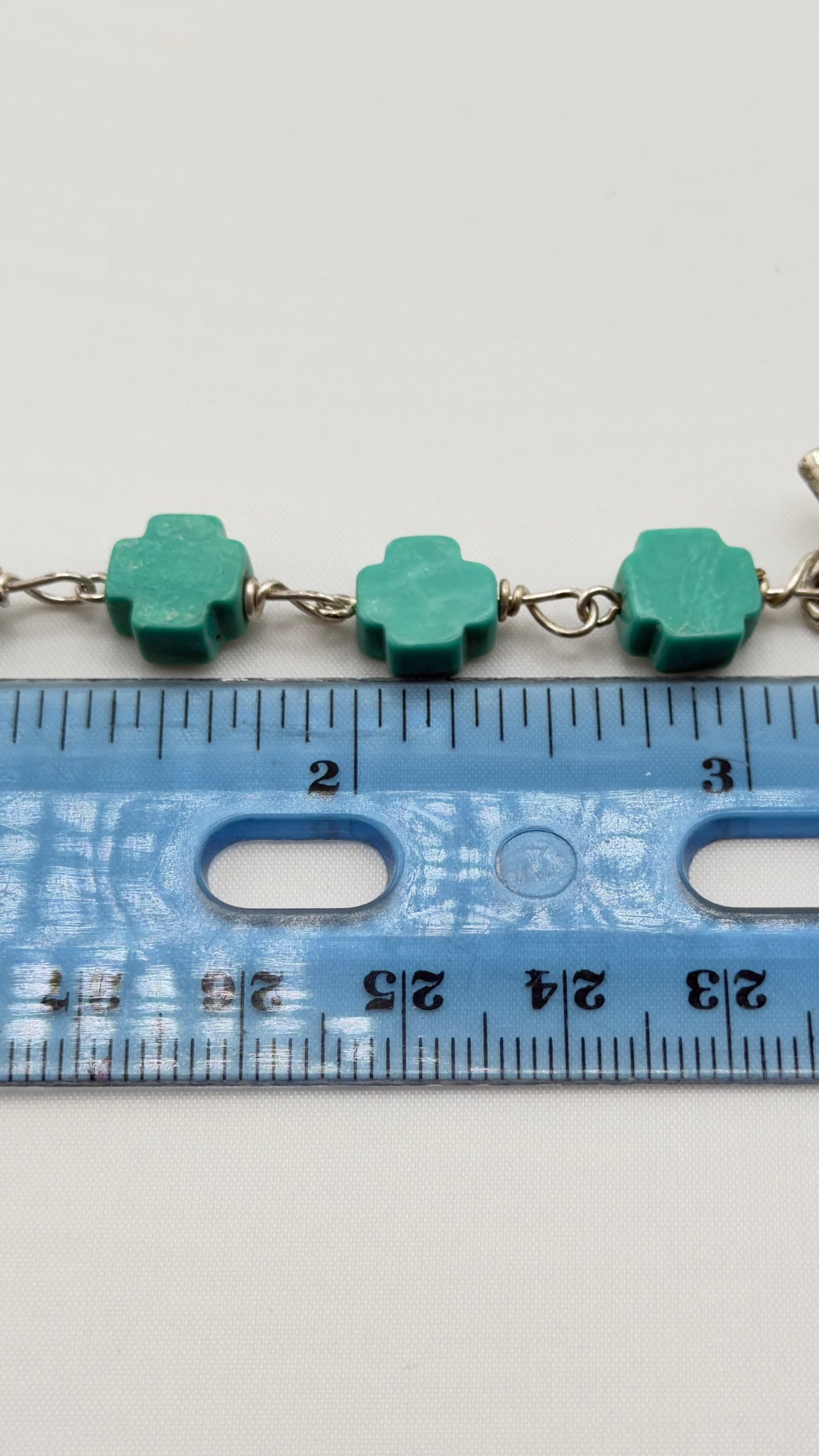 925 Sterling Silver Long Cross shape Turquoise Bead Necklace