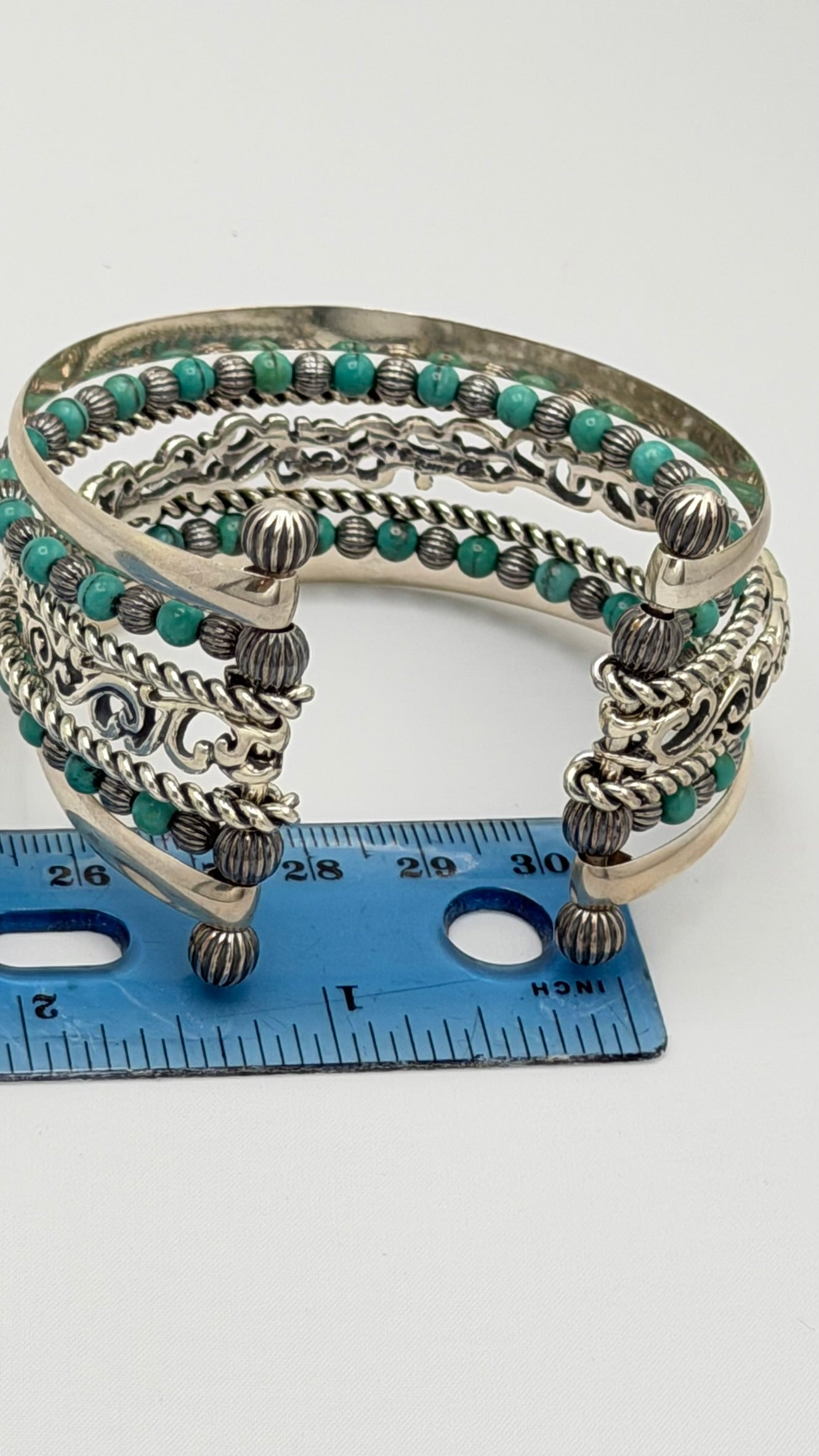 925 Sterling Silver Carolyn Pollack Stack Turquoise Cuff Bracelet