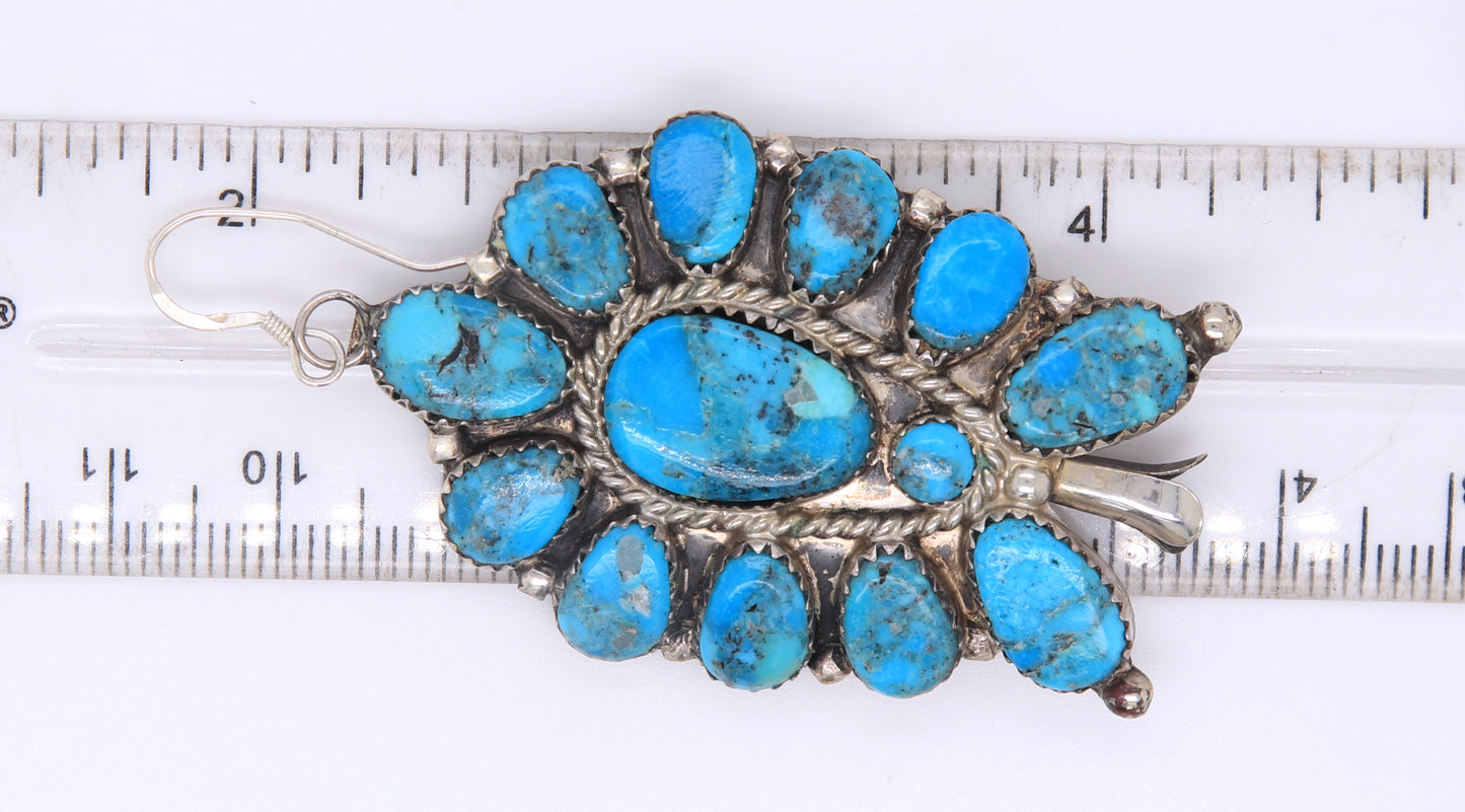 925 Sterling Silver Signed JW Turquoise Dangle Earrings