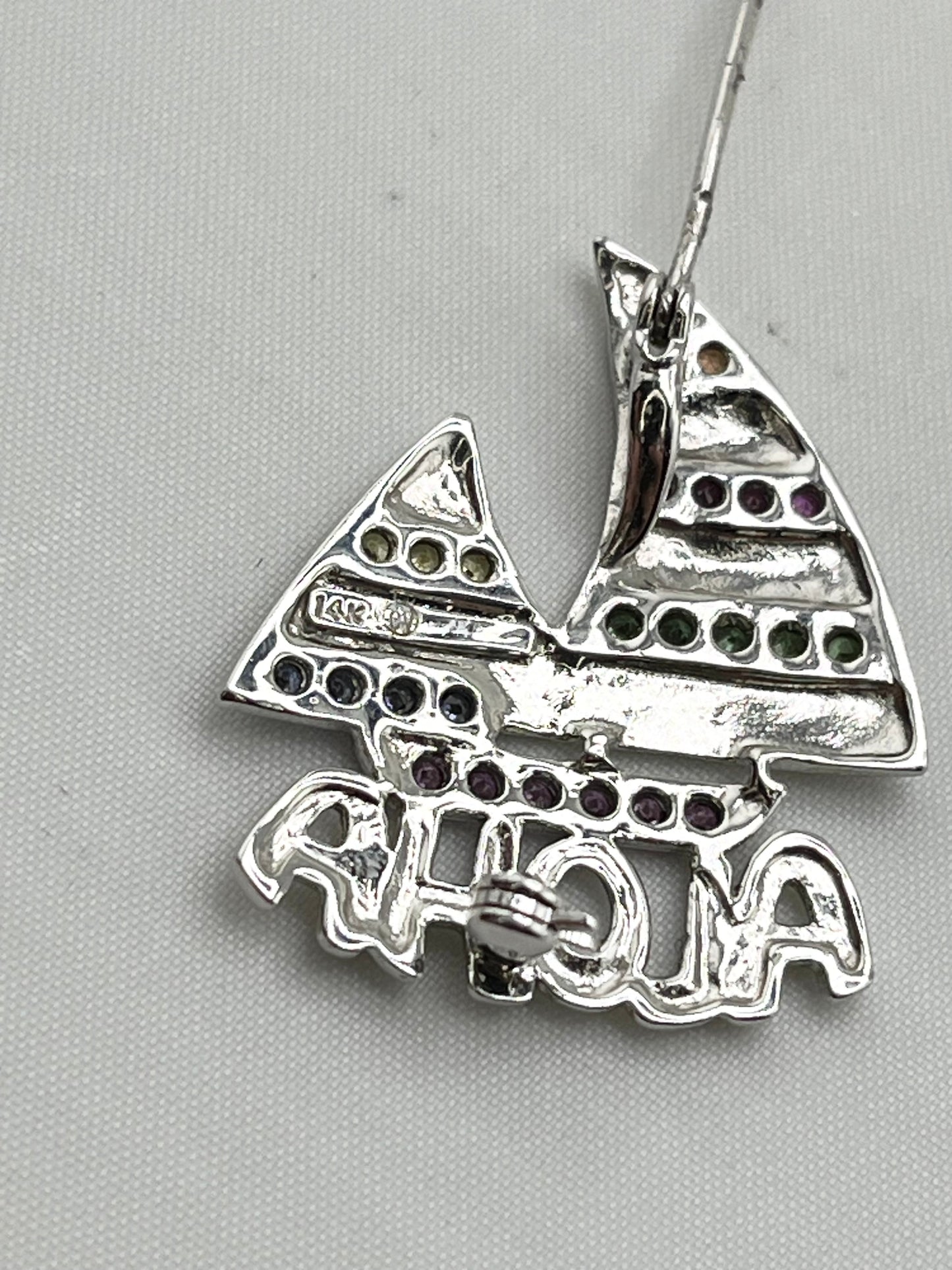 14KT White Gold Saliboat Aloha Brooch