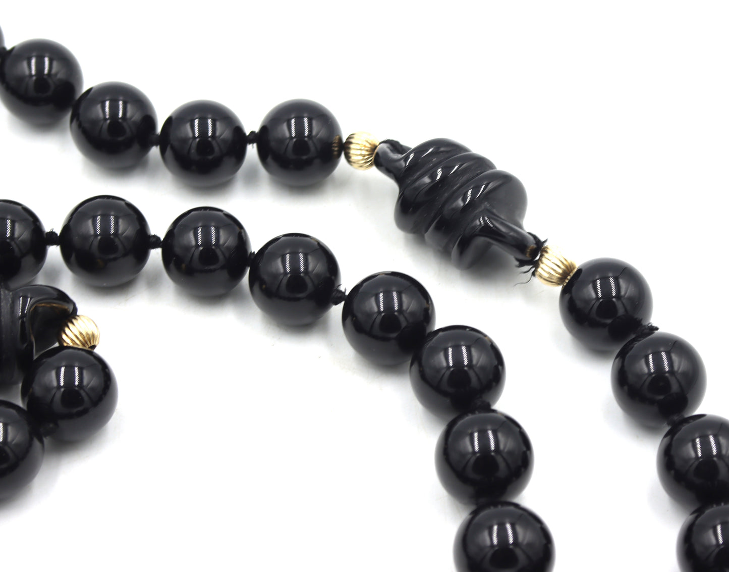 Black onyx bead and gold beaded necklace