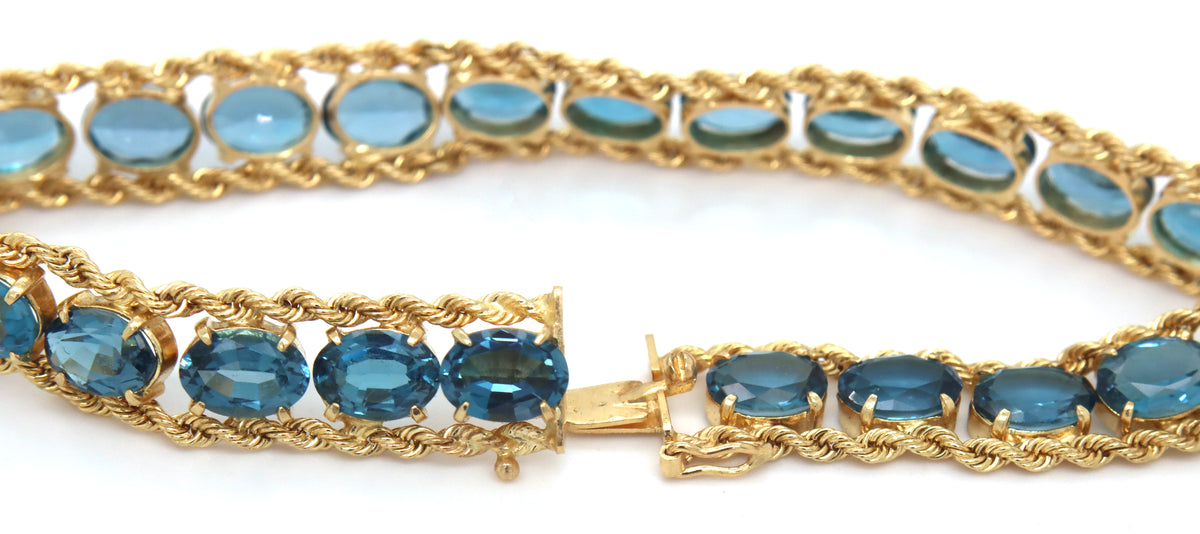 14kt Yellow gold blue topaz link rope bracelet