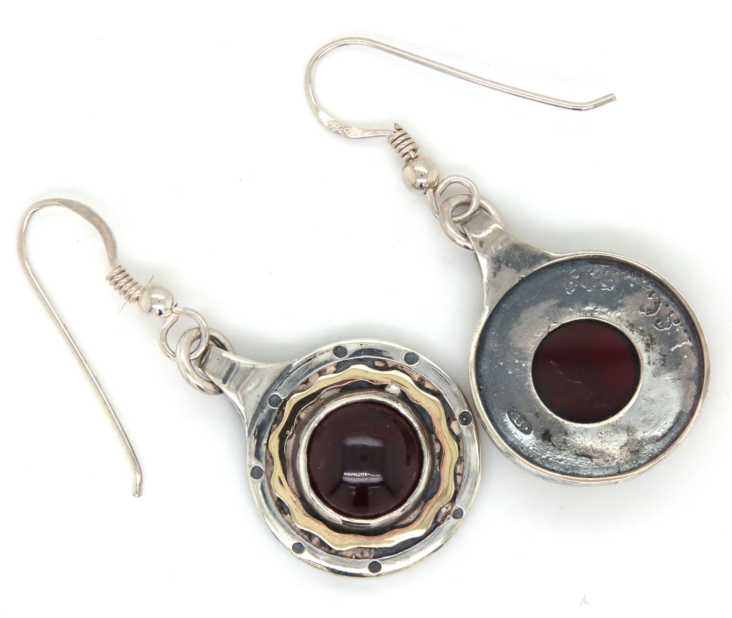 925 Sterling silver Garnet Cab 2 tone earrings