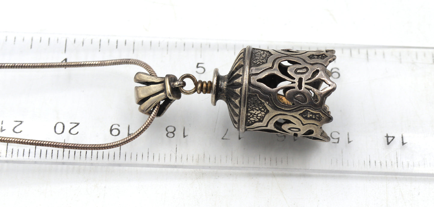 Vintage 925 sterling silver bell pendant on Italian chain necklace