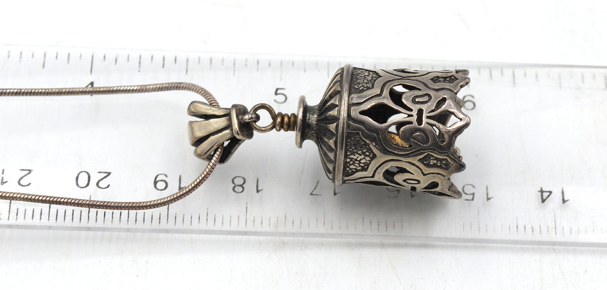Vintage 925 sterling silver bell pendant on Italian chain necklace