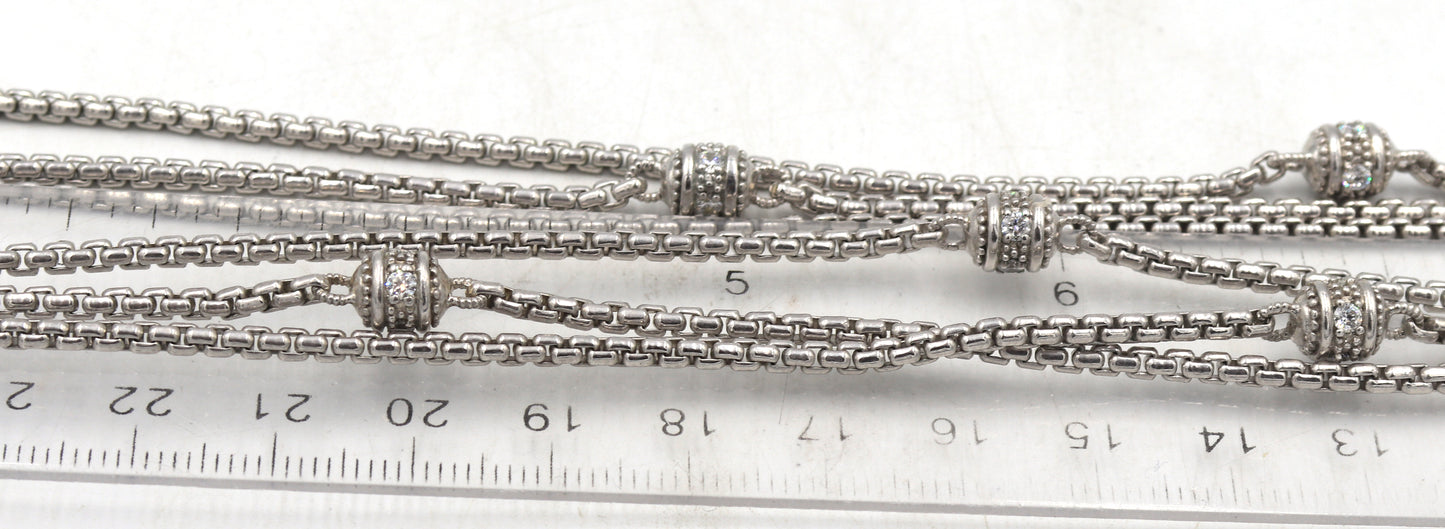 Judith Ripka 925 sterling silver crystal 3 row necklace