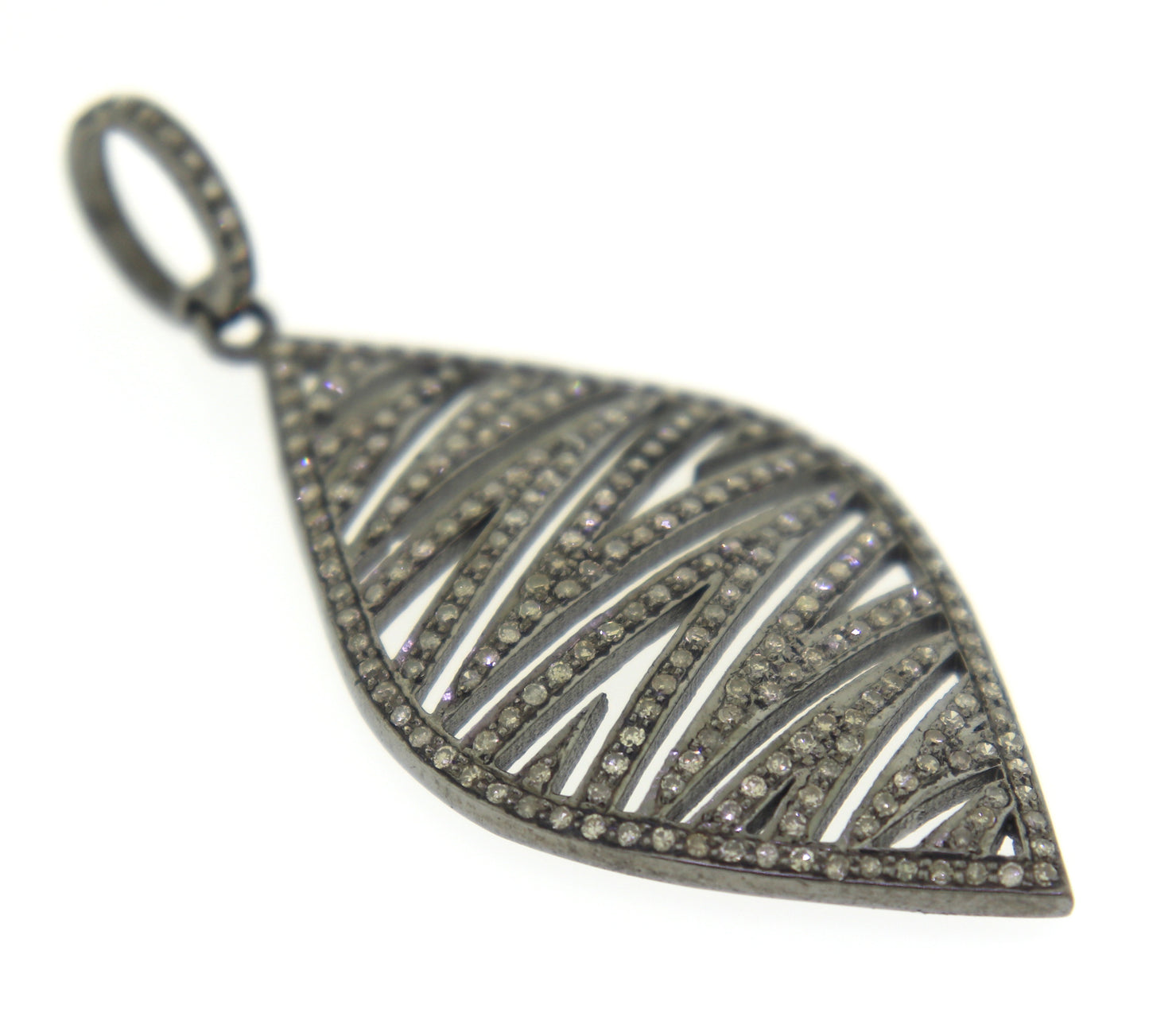 Chic Oxidized Silver Zebra Style Diamond Pendant