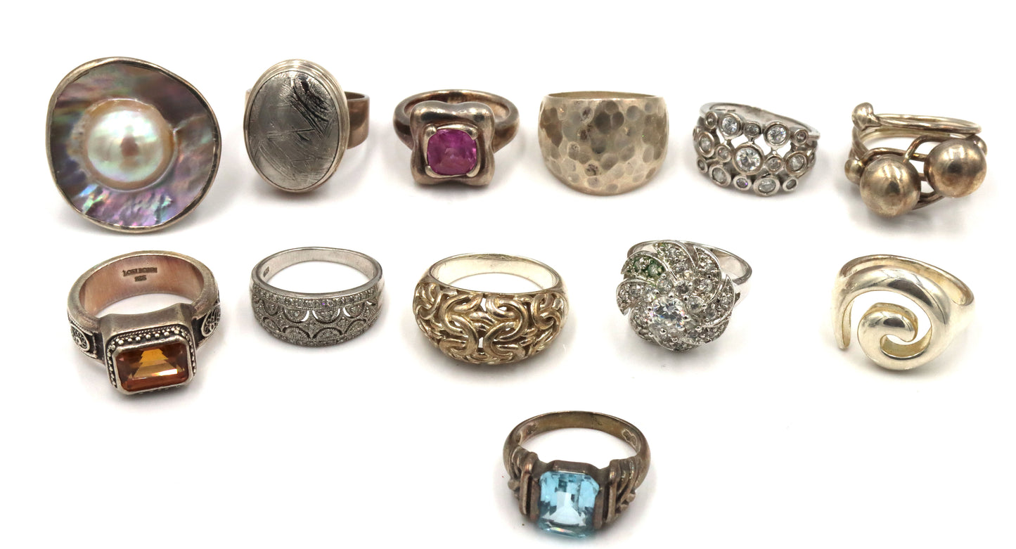 Group lot of Vintage 925 sterling silver 12 rings