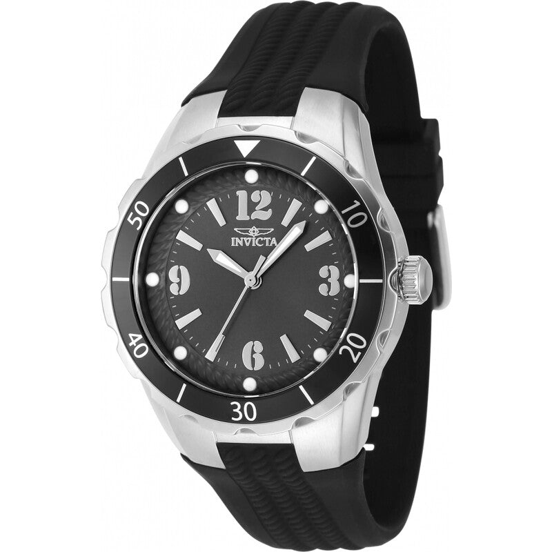Invicta Angel Womens Quartz Charcoal Dial Black Silicone Strap Watch