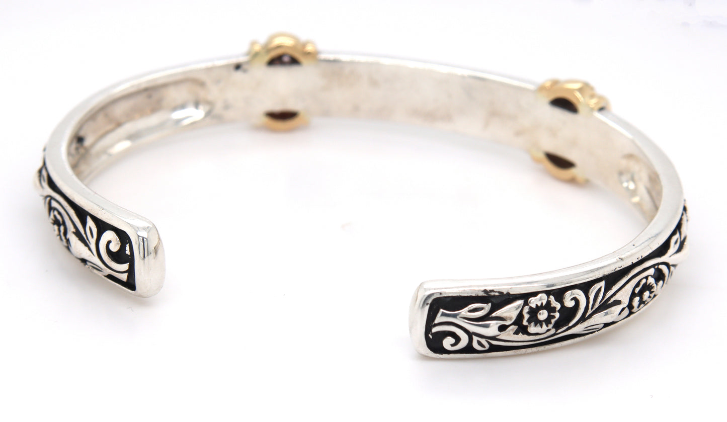 925 Sterling silver two tone cuff bangle with pave pink sapphire