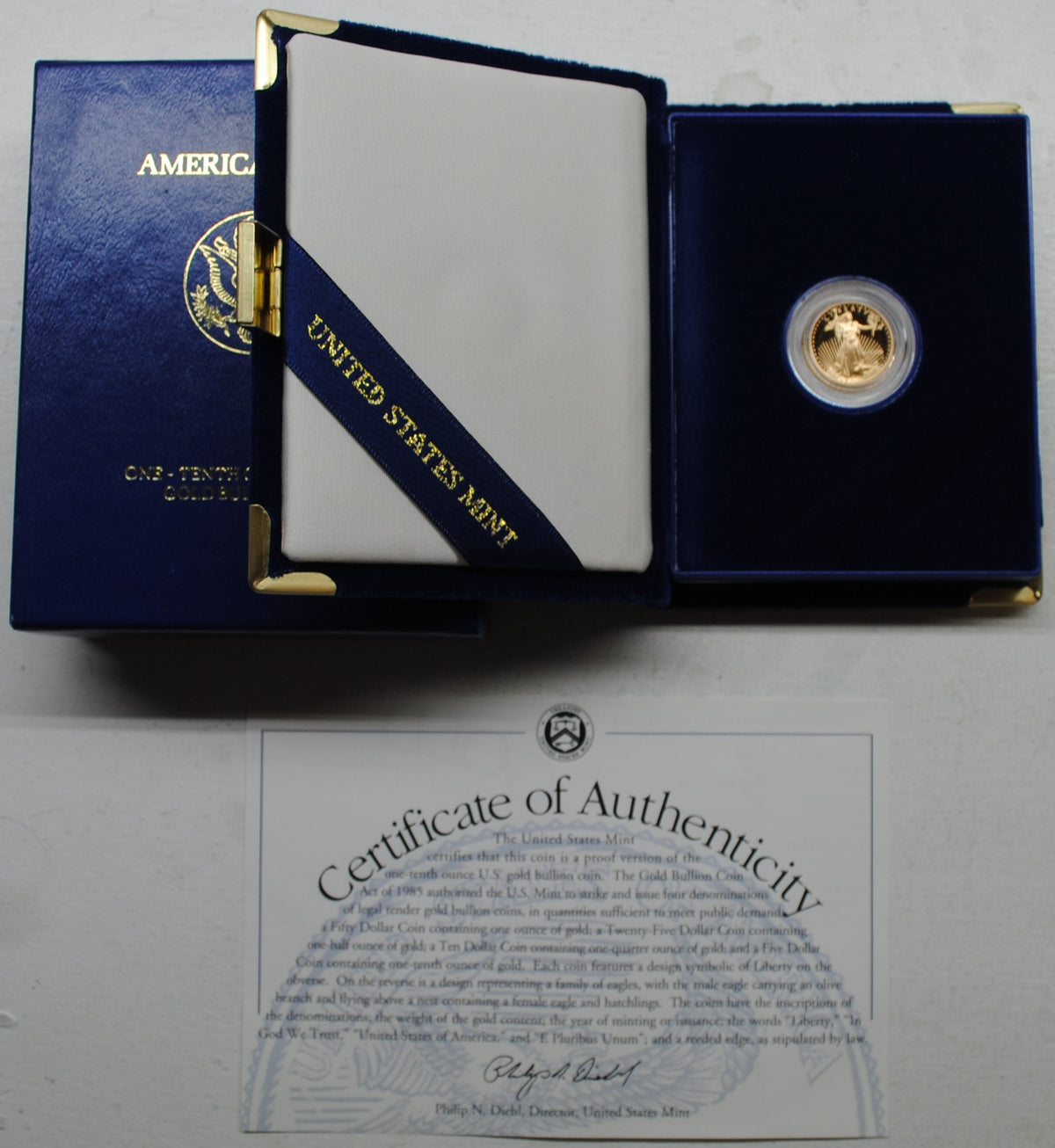 1996 $5 1/10 oz American Gold Eagle Coin – .999 Fine Gold – Original Box & COA