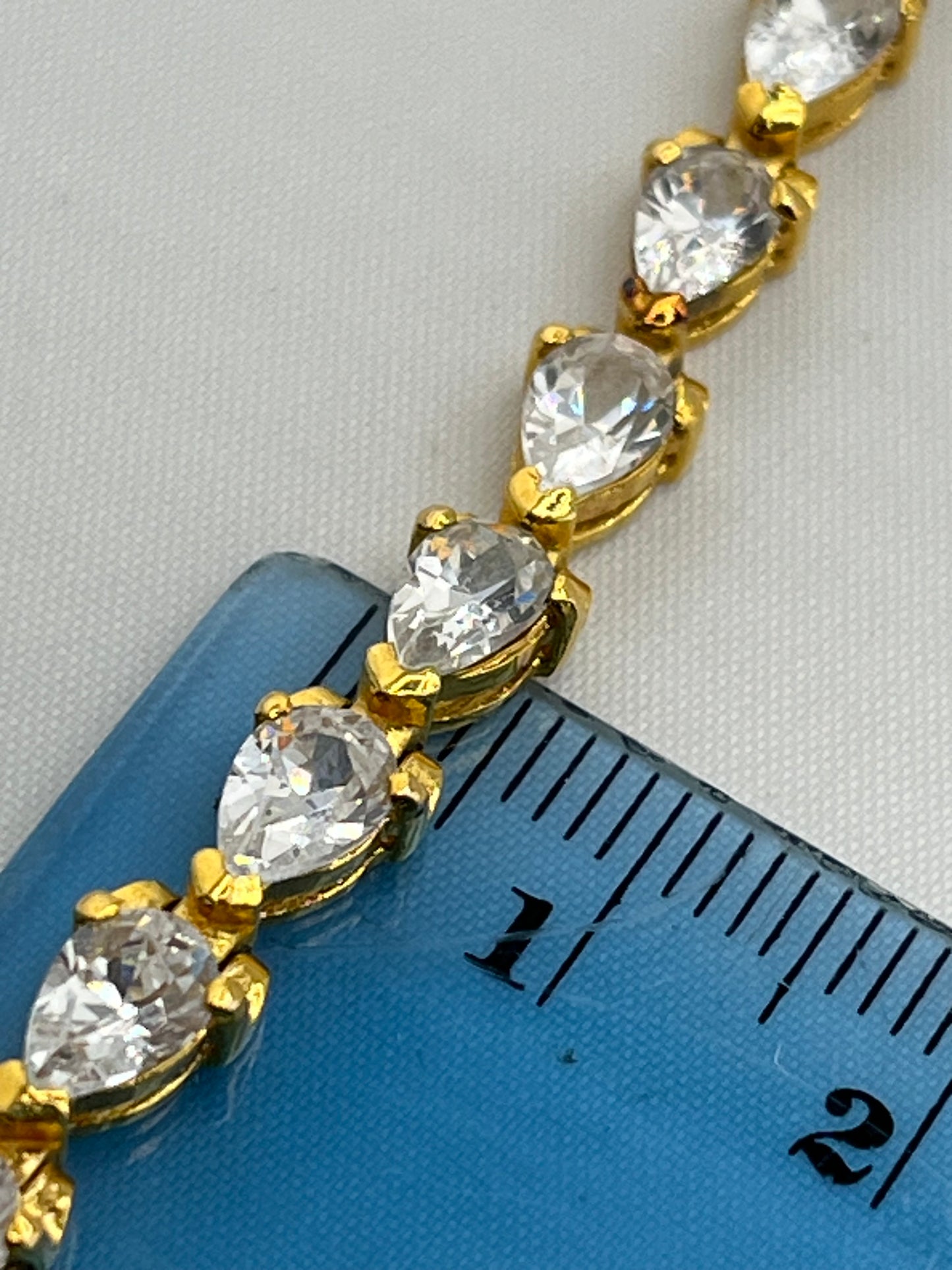 925 Gold Tone Sterling Silver Pear Shaped CZ Tennis Bracelet