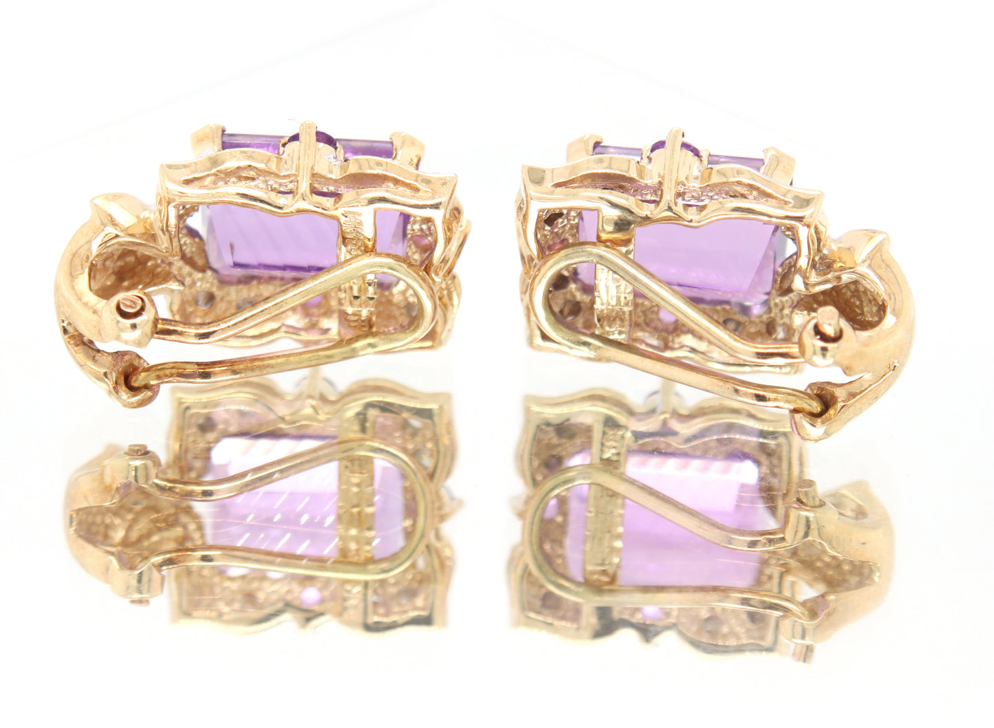 14kt two tone gold amethyst and diamond frame clip on earrings