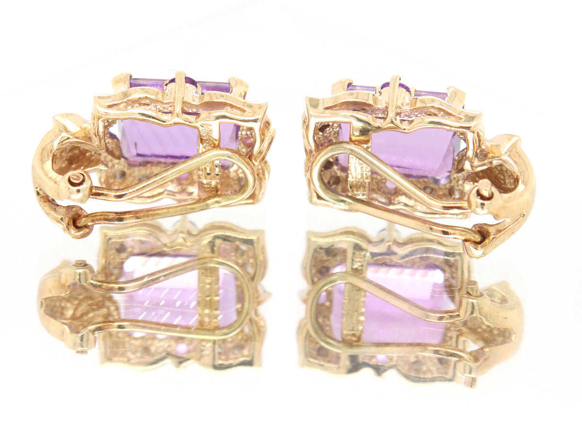 14kt two tone gold amethyst and diamond frame clip on earrings