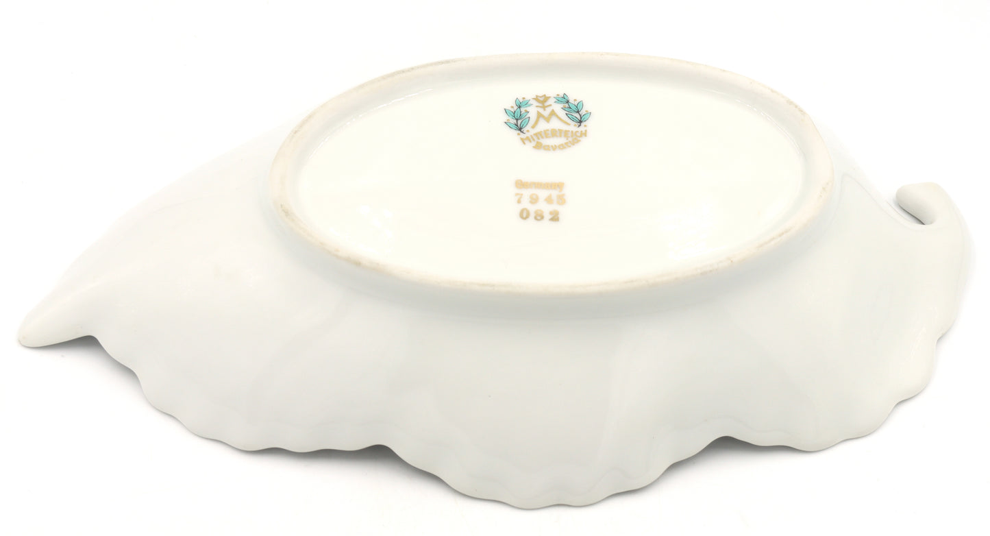 Vintage Mitterteich Bavaria Germany white porcelain leaf shaped dish