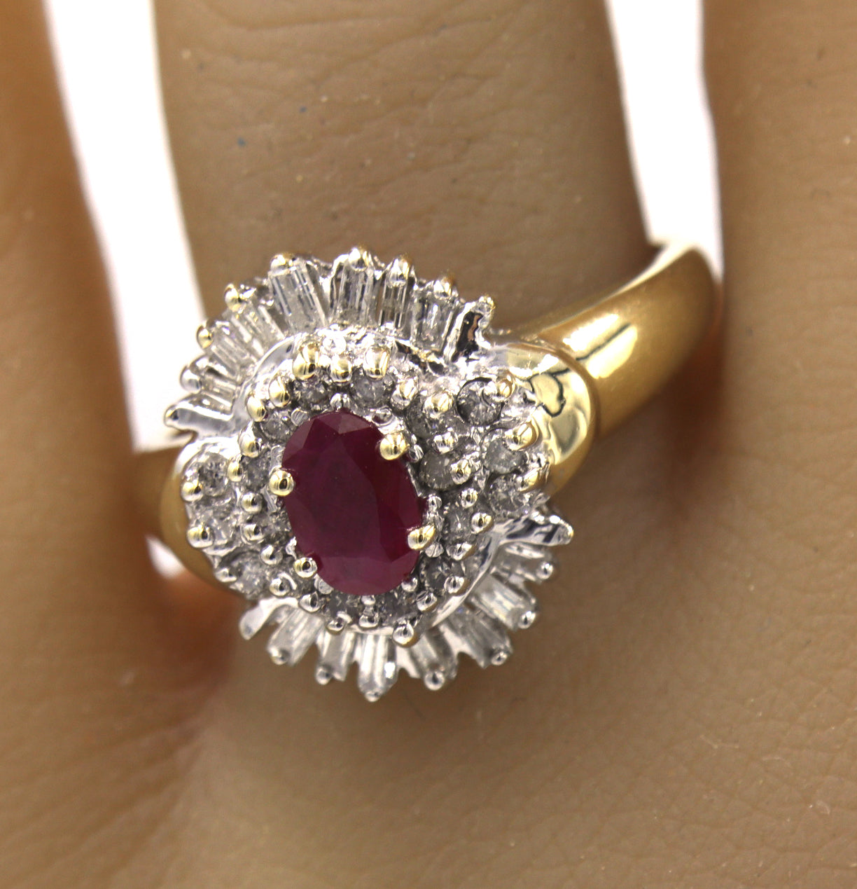 14kt Yellow gold ruby and diamond cluster ring