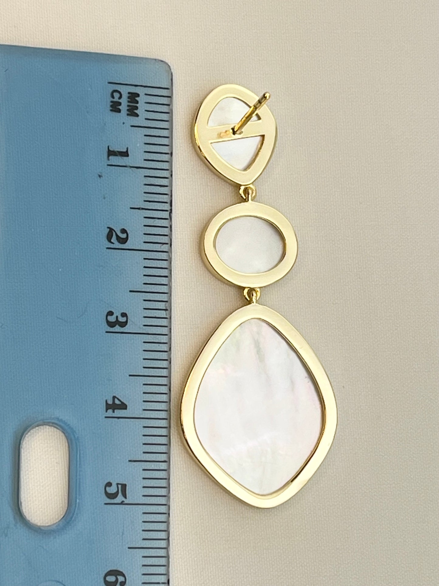 925 Gold Tone Sterling Silver Mother of Pear; Three Drop Earrings