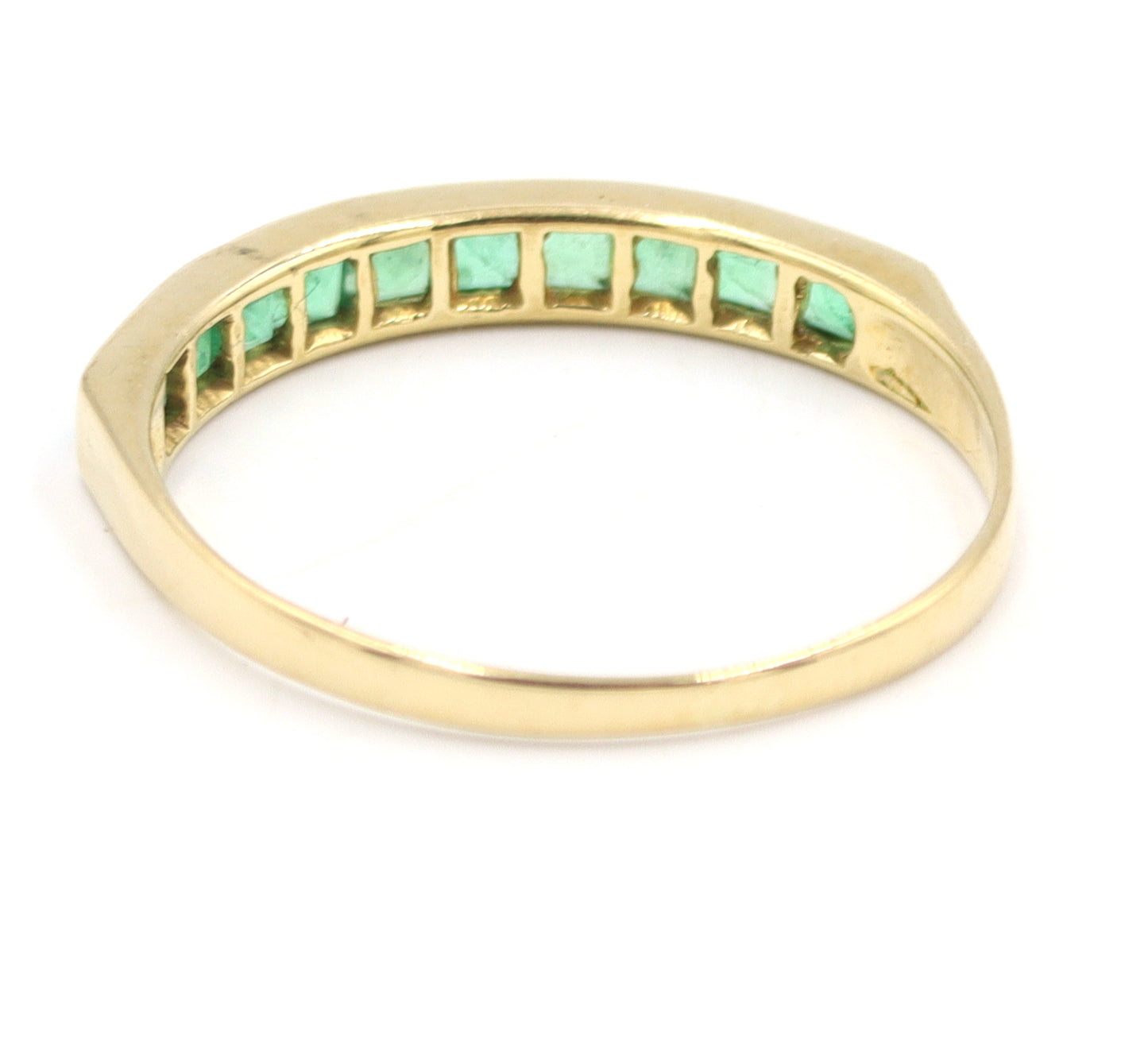 14kt Yellow gold princess cut emerald invisible set stackable band