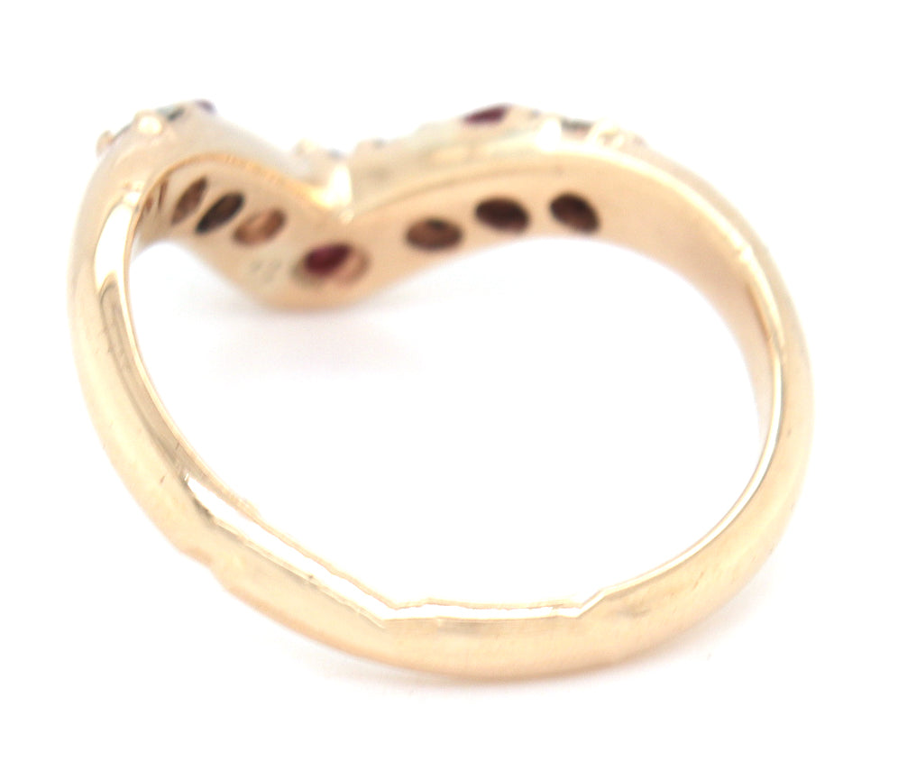 14kt Yellow gold 0.25ctw diamond and ruby curved band