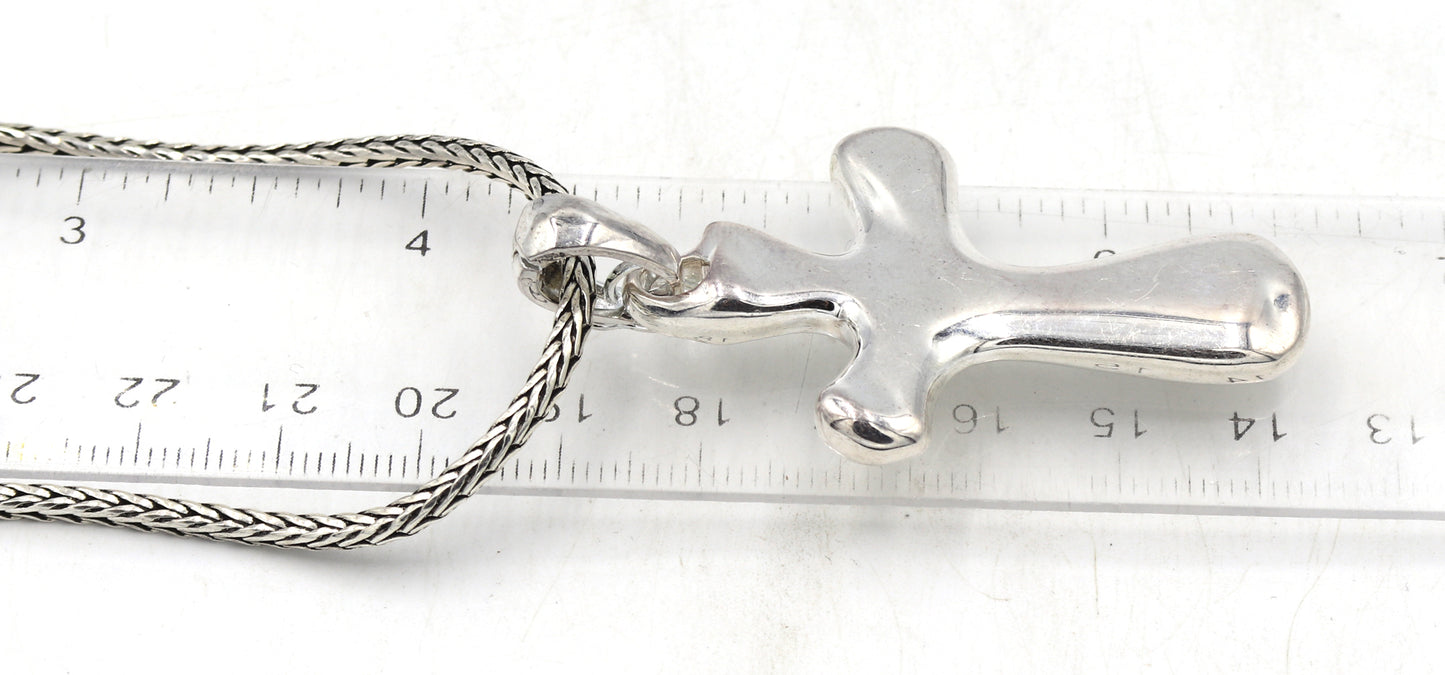 925 Sterling silver signed cross pendant on Byzantine chain necklace