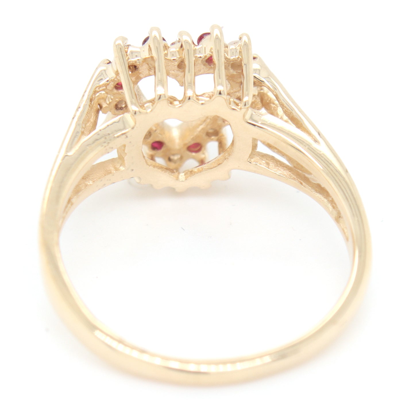 14kt Yellow gold ruby and diamond open heart ring