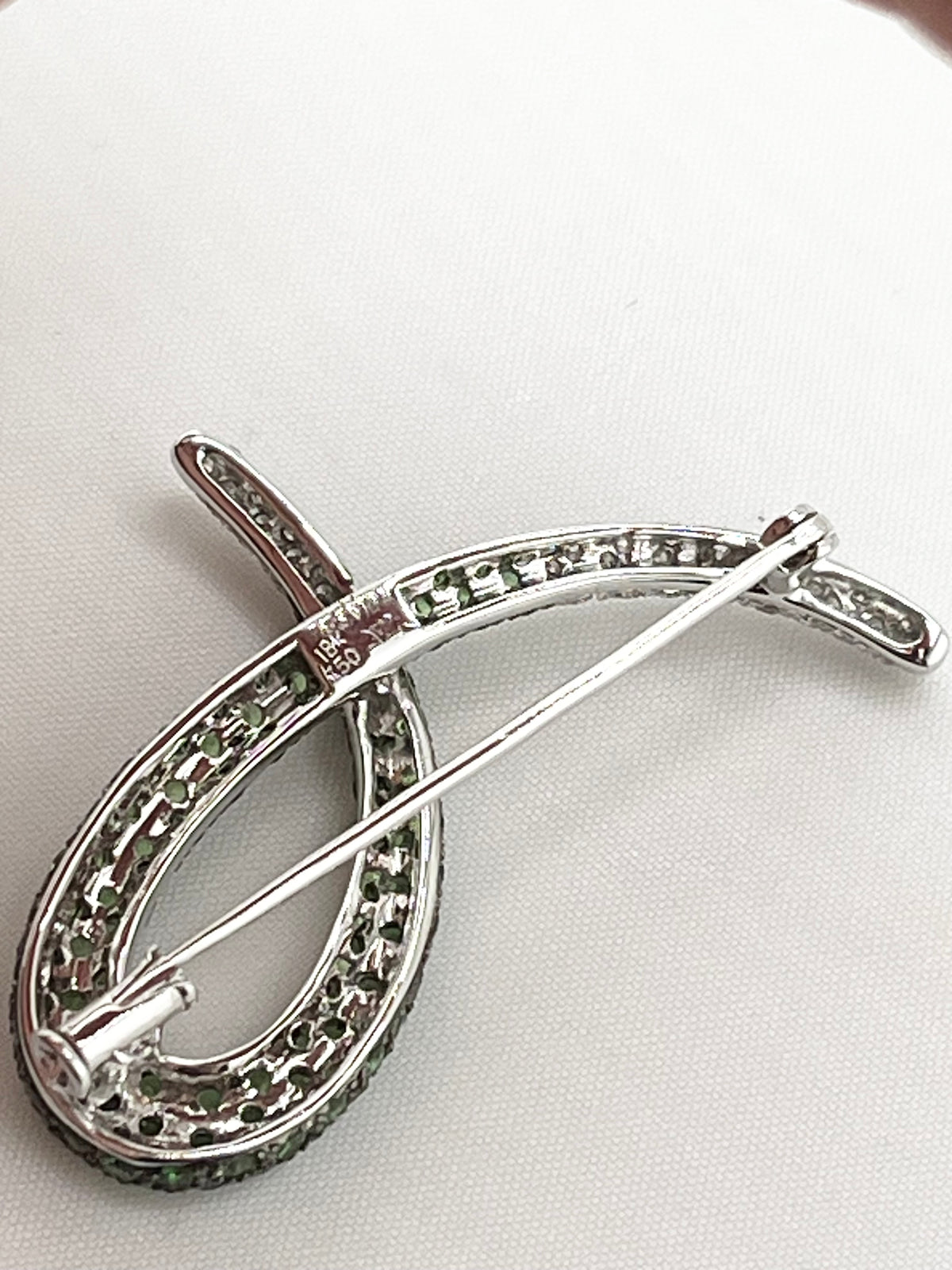 18KT White Gold Le Vian Diamond & Tsavorite Brooch