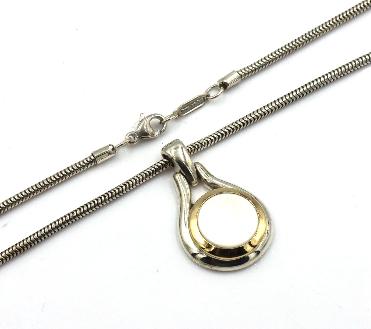 Tiffany & Co 2 tone mother of pearl pendant on snake chain
