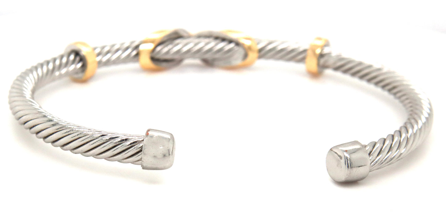 Stainless steel cross over cuff bangle