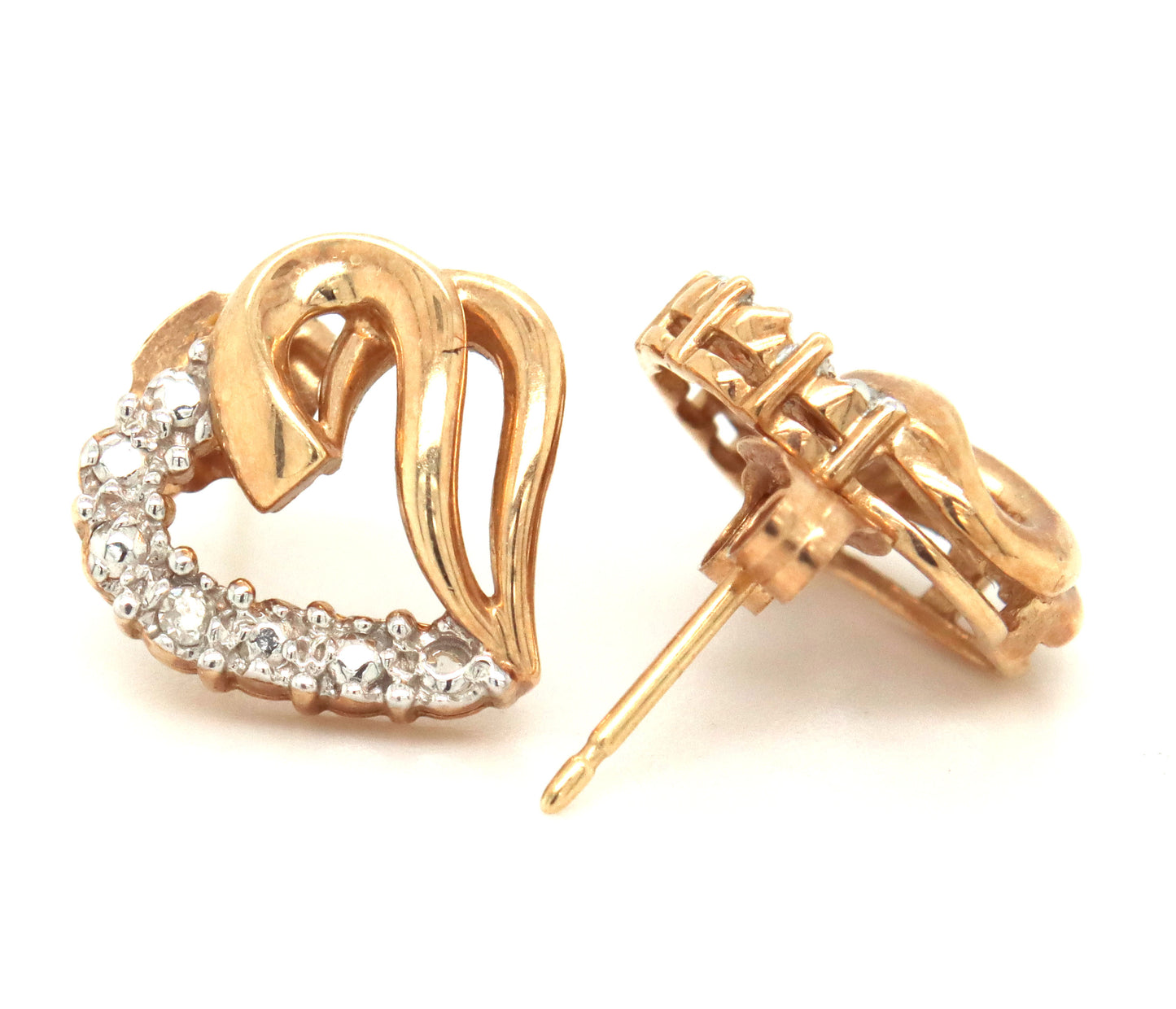 10kt Yellow gold diamond heart shaped earrings