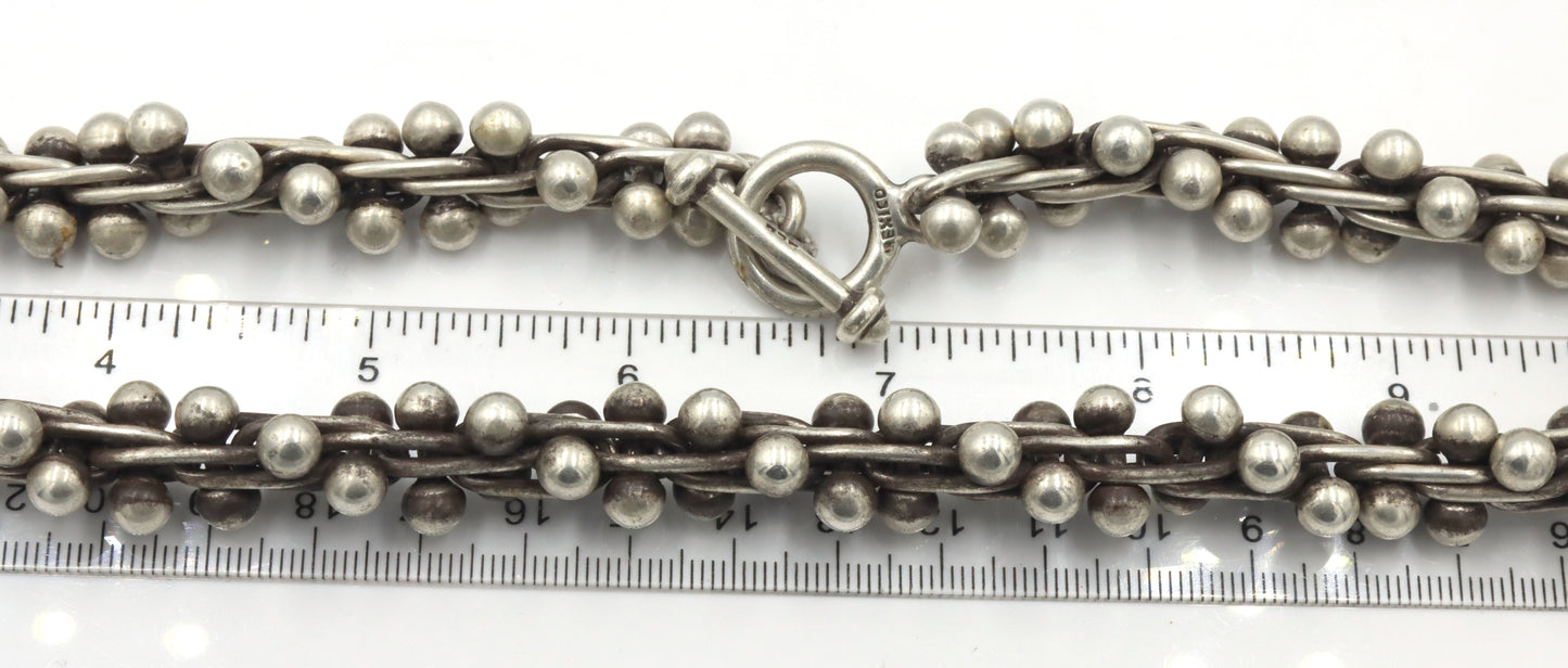 Set of 925 Sterling silver Edinburg Hallmarked beaded necklace and matching bracelet and ring