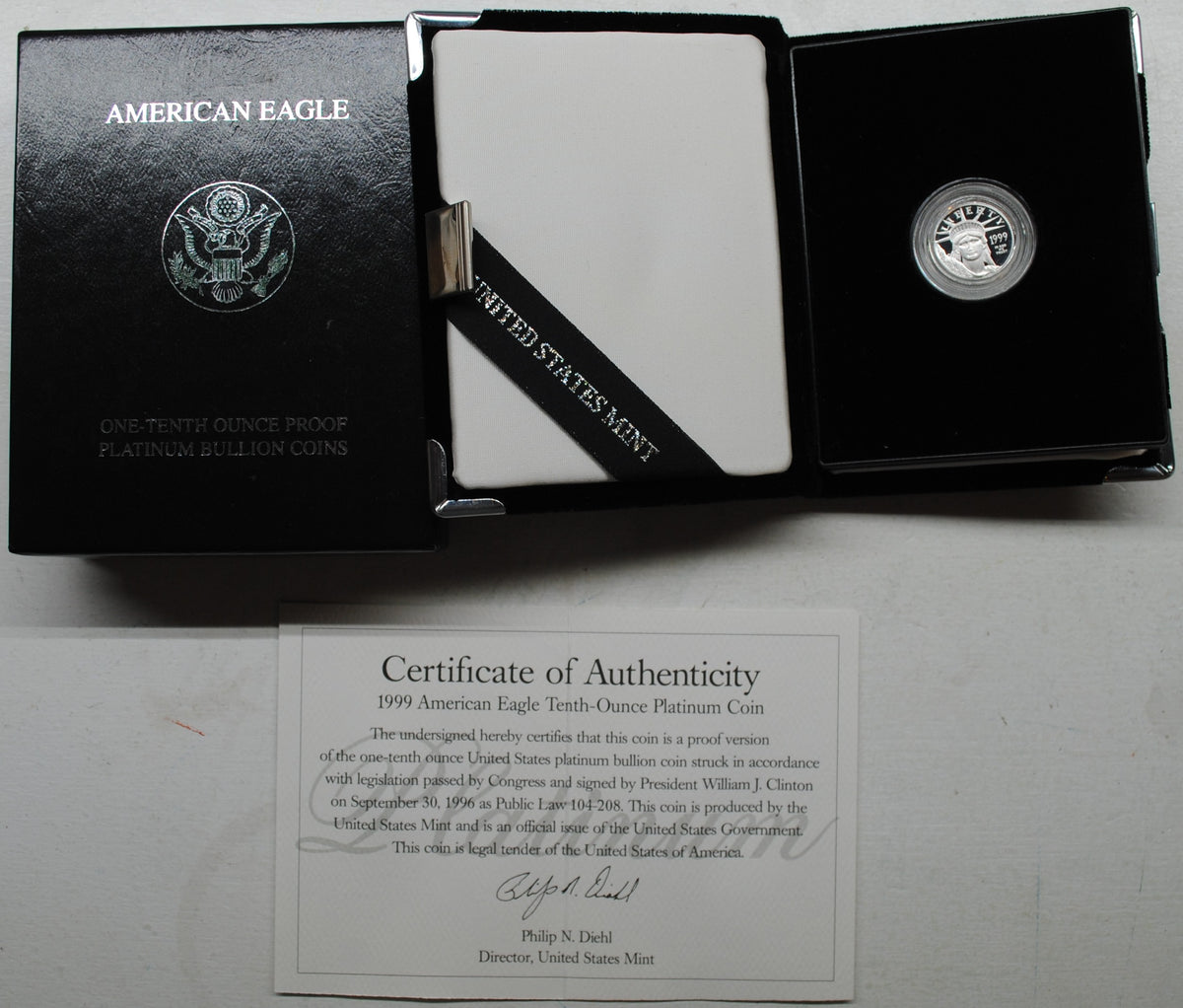 1999-W $10 American Platinum Eagle 1/10 oz – Lady Liberty – Proof – With Box & COA