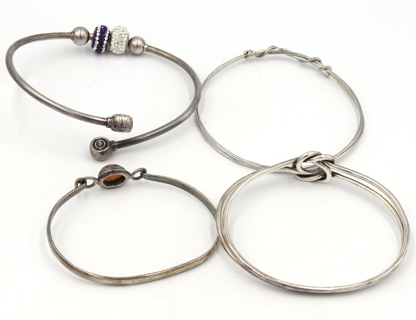 Group lot of 4 Vintage 925 sterling silver bangles