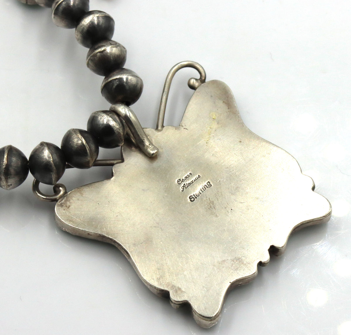 925 Sterling Silver Oscar Alexius Old Style Amertican Native Turquoise Butterfly Necklace
