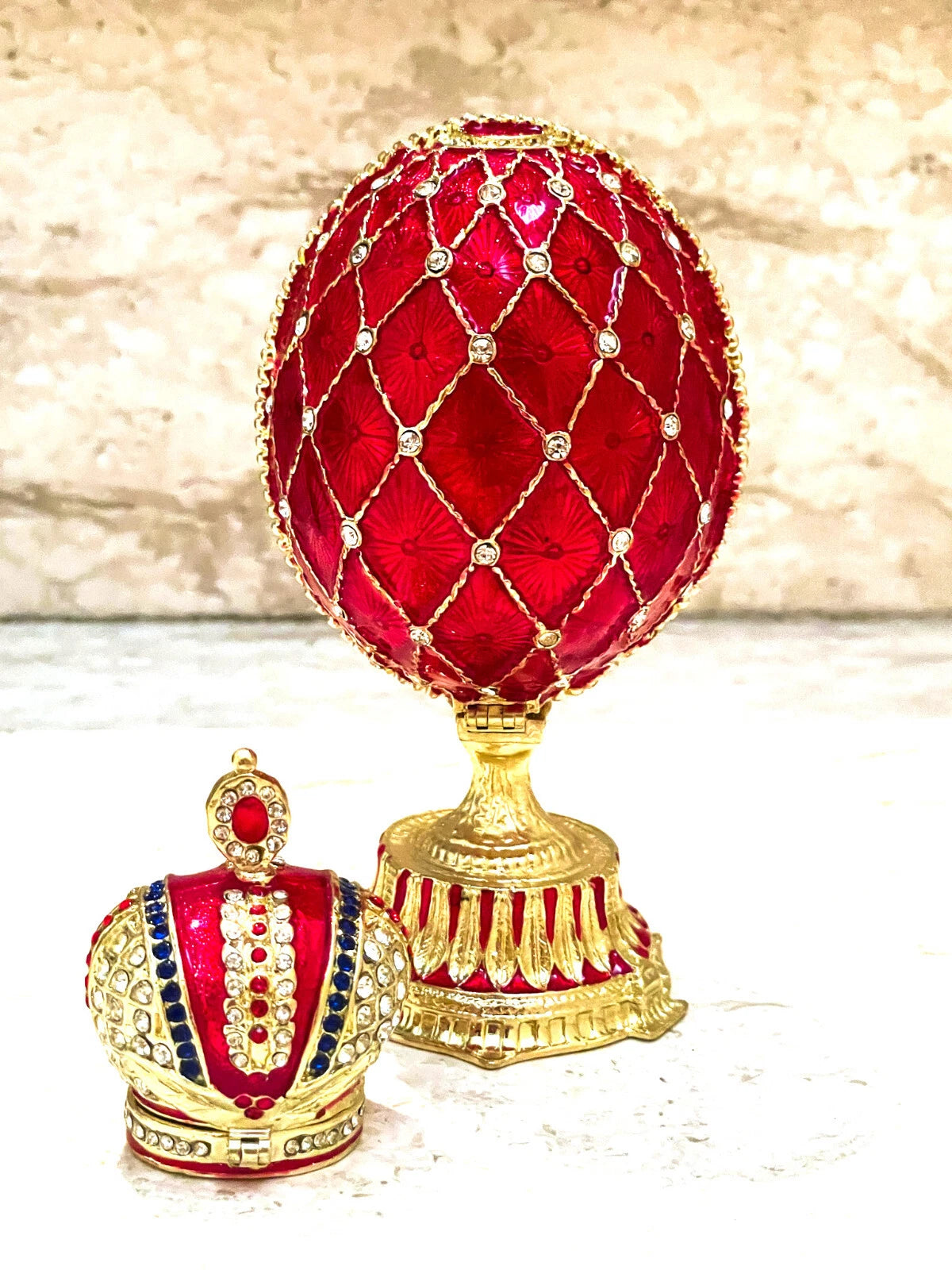 Ruby Fabergé Egg Style Trinket Box – Luxury Austrian Crystal & 24K Gold Decor