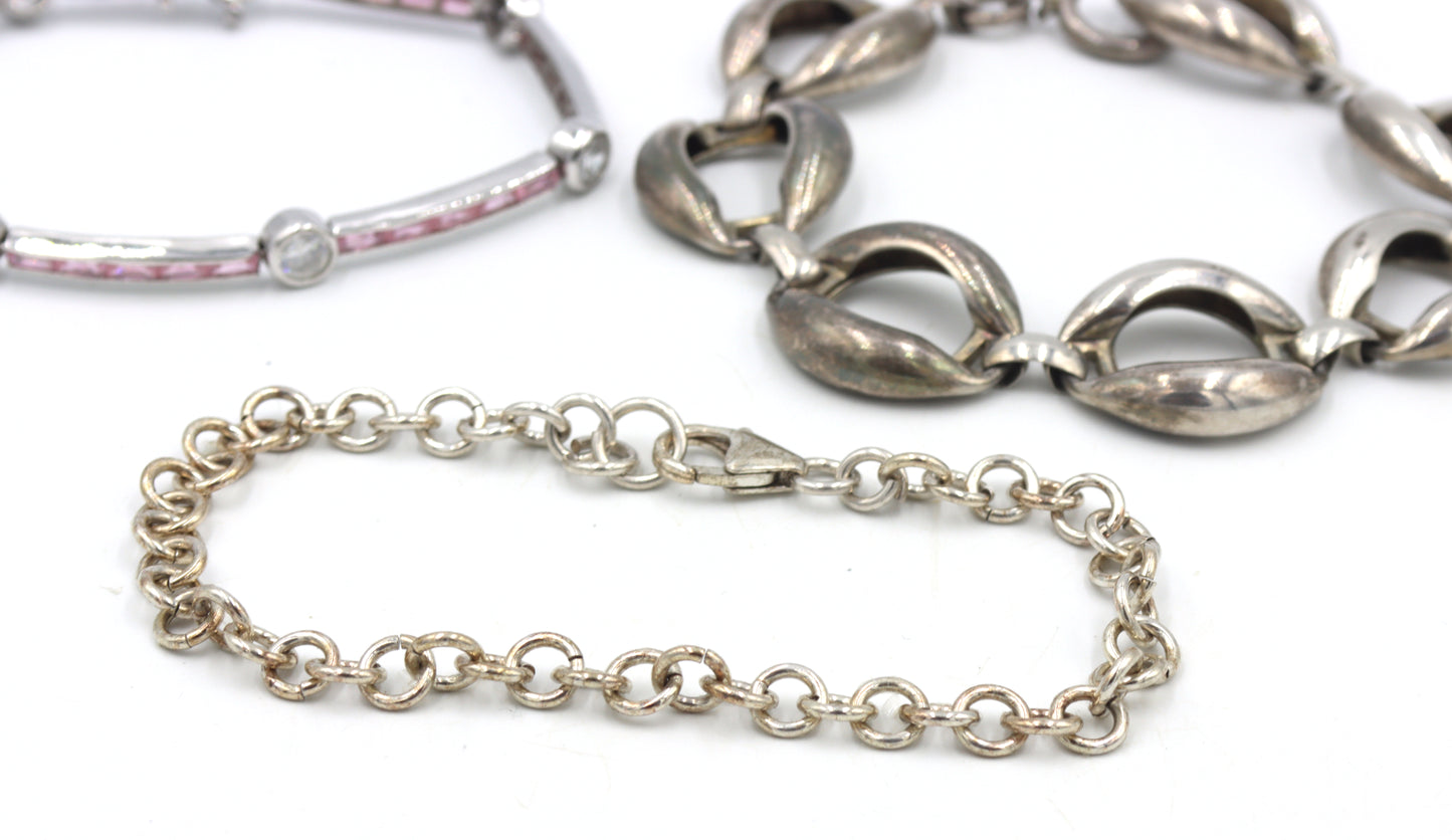 Group lot of 3 Vintage 925 sterling silver bracelets