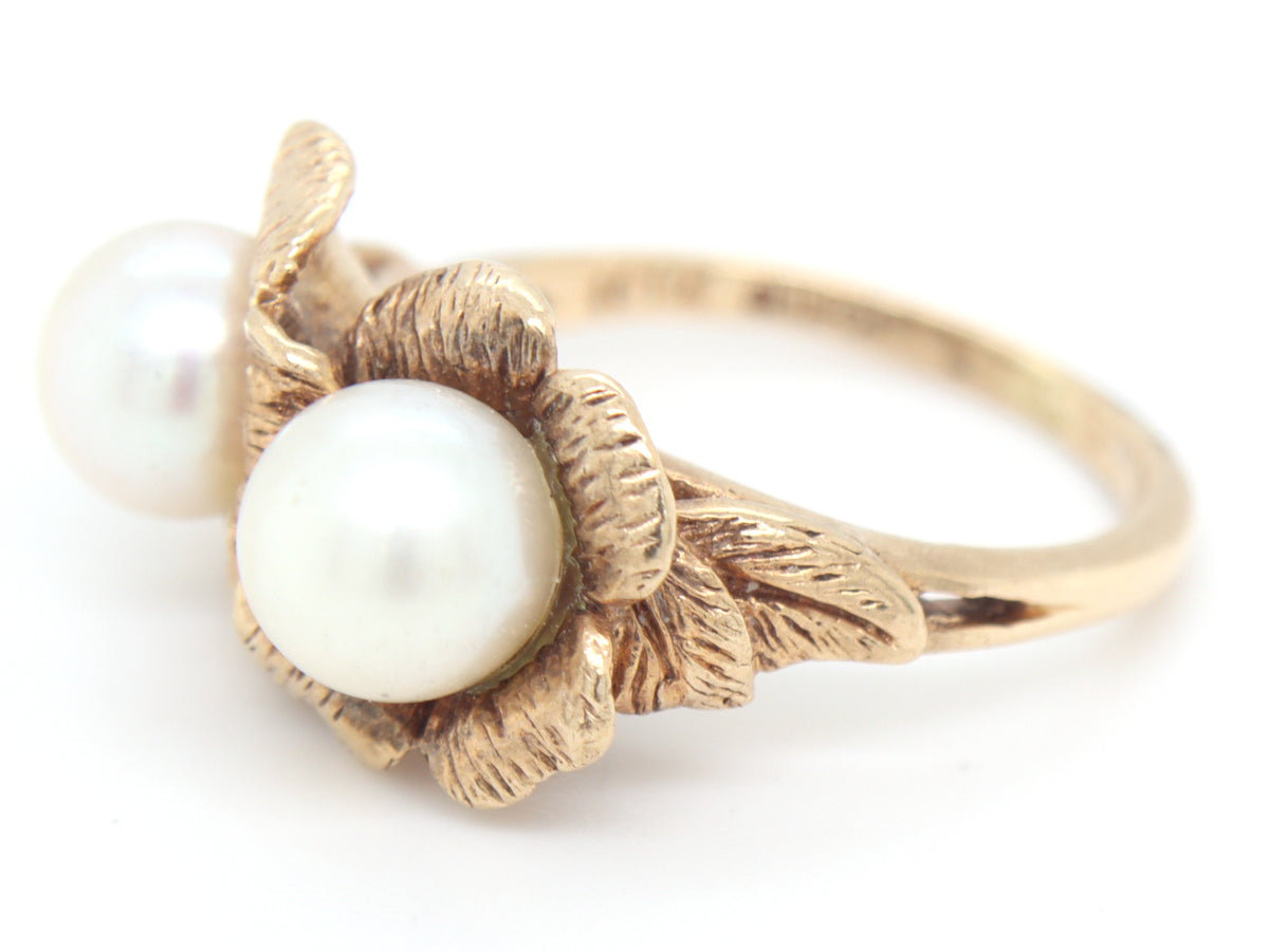10kt Yellow gold double pearl ring