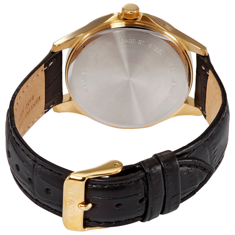 Citizen Quartz Silver Dial Black Leather Men’s Watch