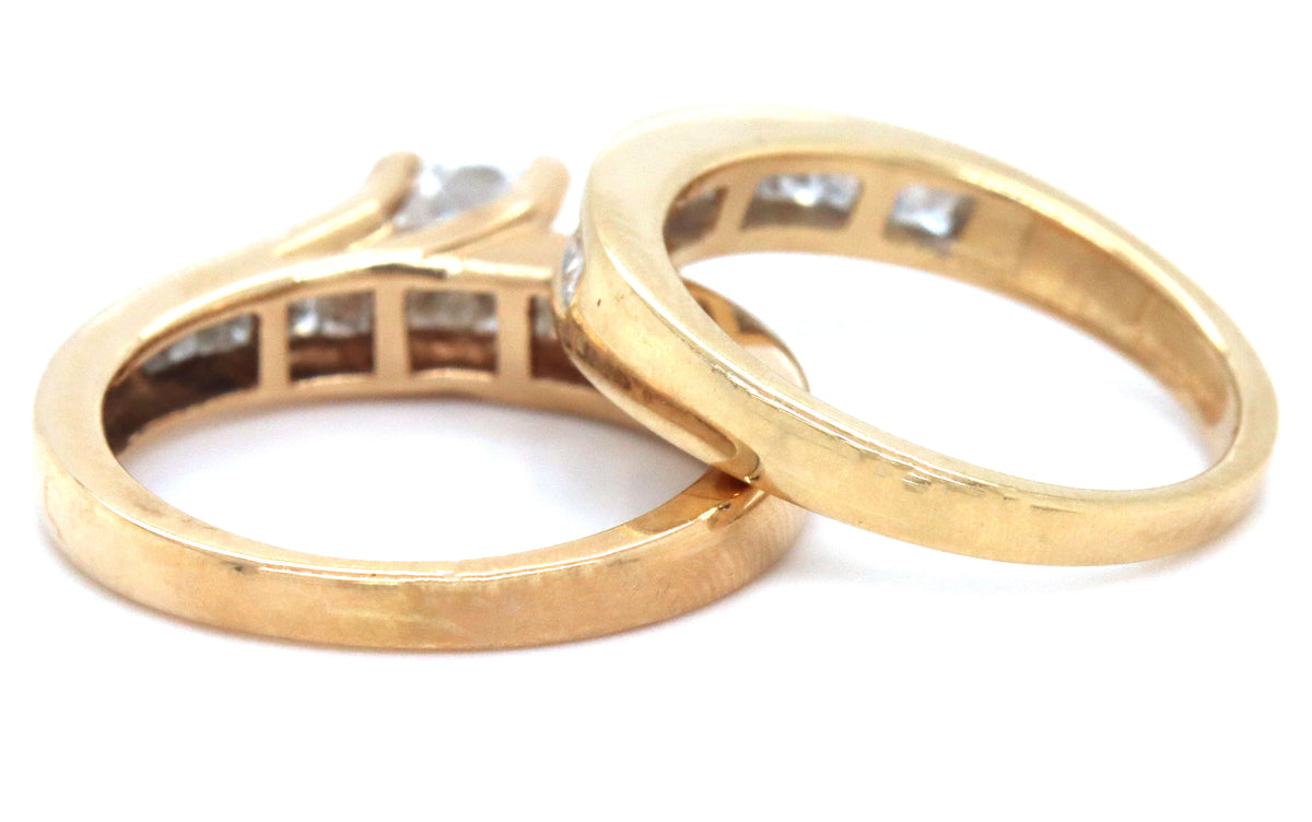 14kt Yellow gold 1.50ctw princess cut diamond wedding set