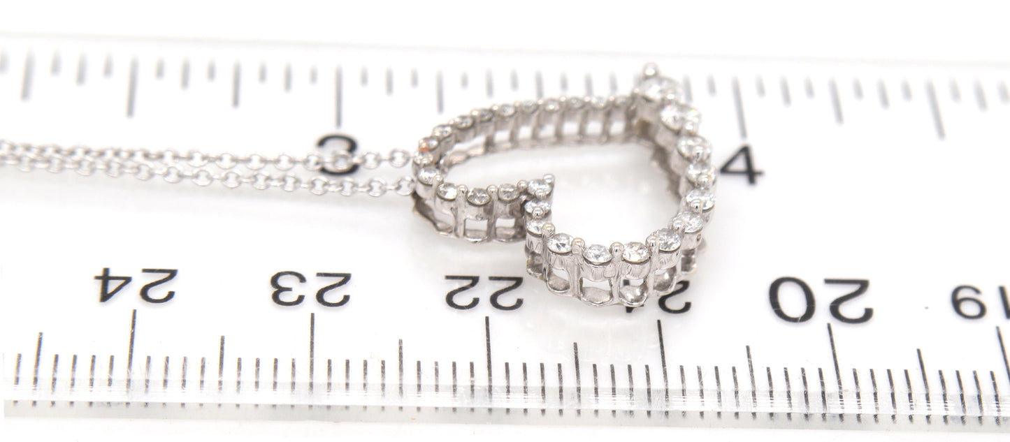 14kt White gold shared prong open heart pendant on chain