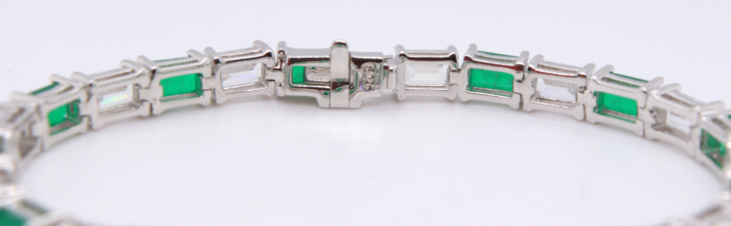 Sterling Silver Green and White Cubic Zirconia Tennis Bracelet