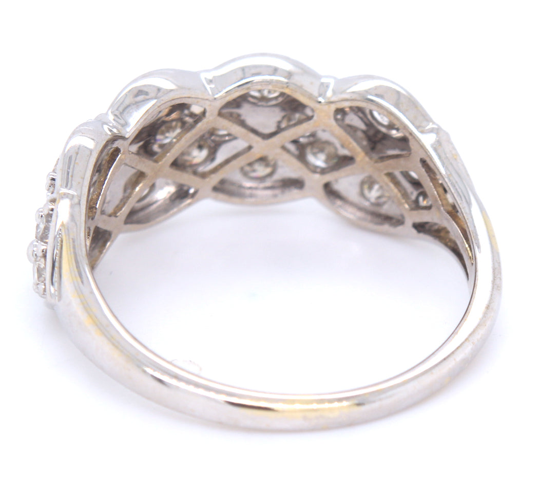 10kt White gold 0.85ctw woven cluster diamond ring