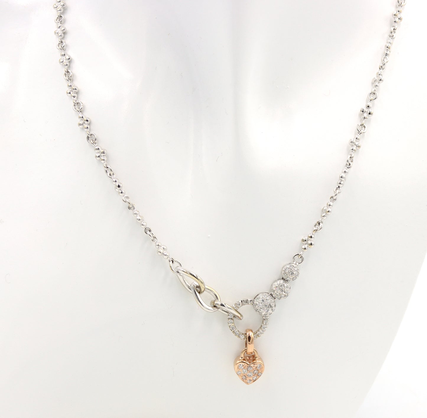 14kt White gold pave diamond station necklace