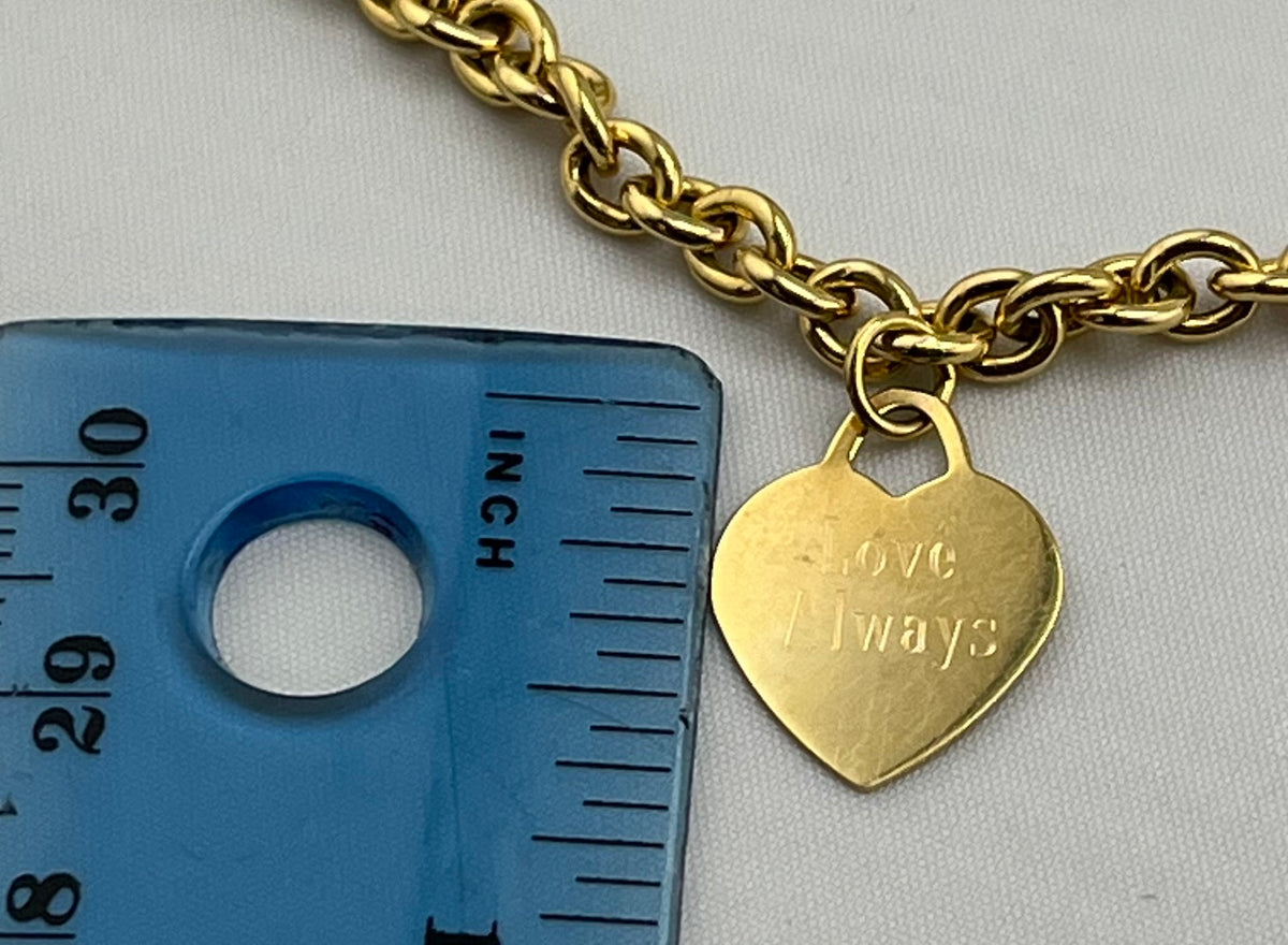 14KT Yellow Gold Rolo Link Engraved Love Always 50Th Heart Charm Bracelet
