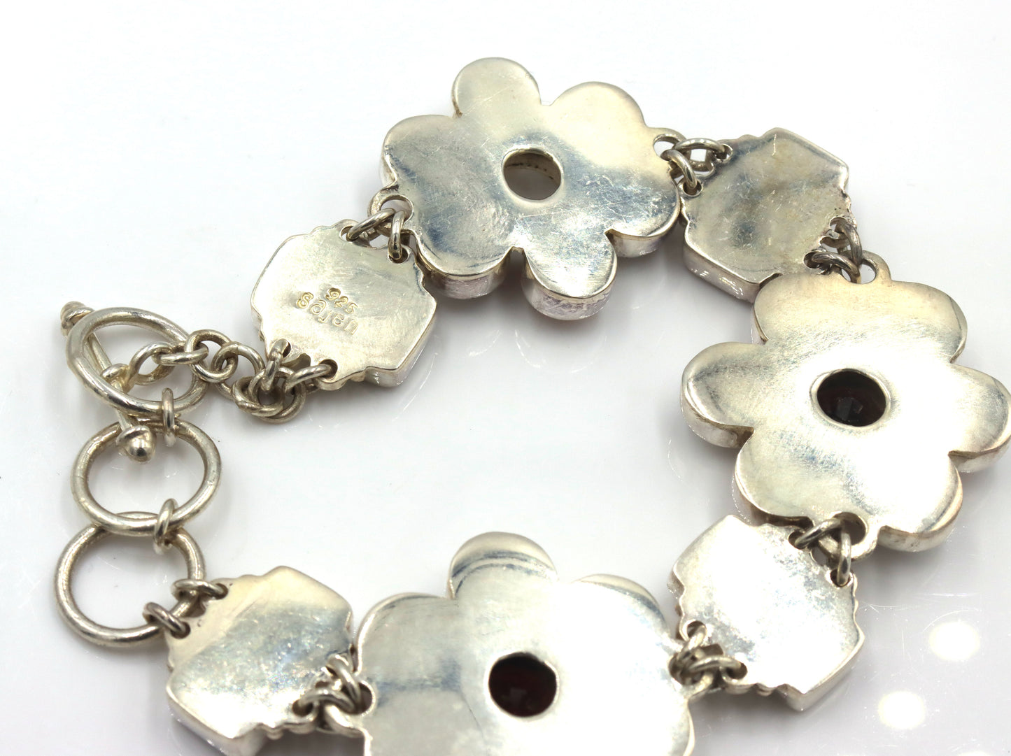 925 Sterling silver Sejan signed pearl flower style link toggle bracelet